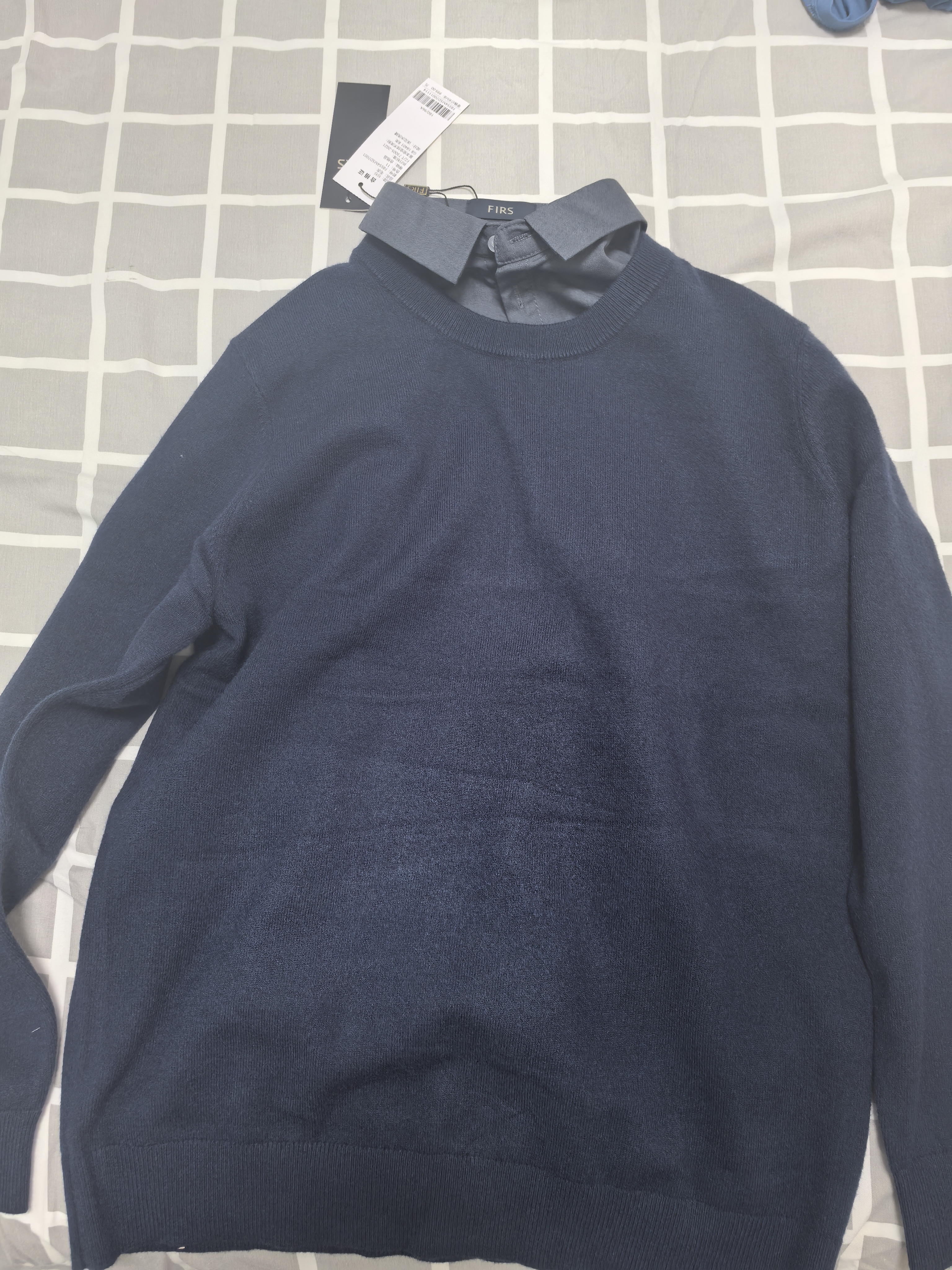杉杉【可机洗重磅480g】春秋羊毛新款长袖假两件毛衣男衬衫领针织衫 实拍图