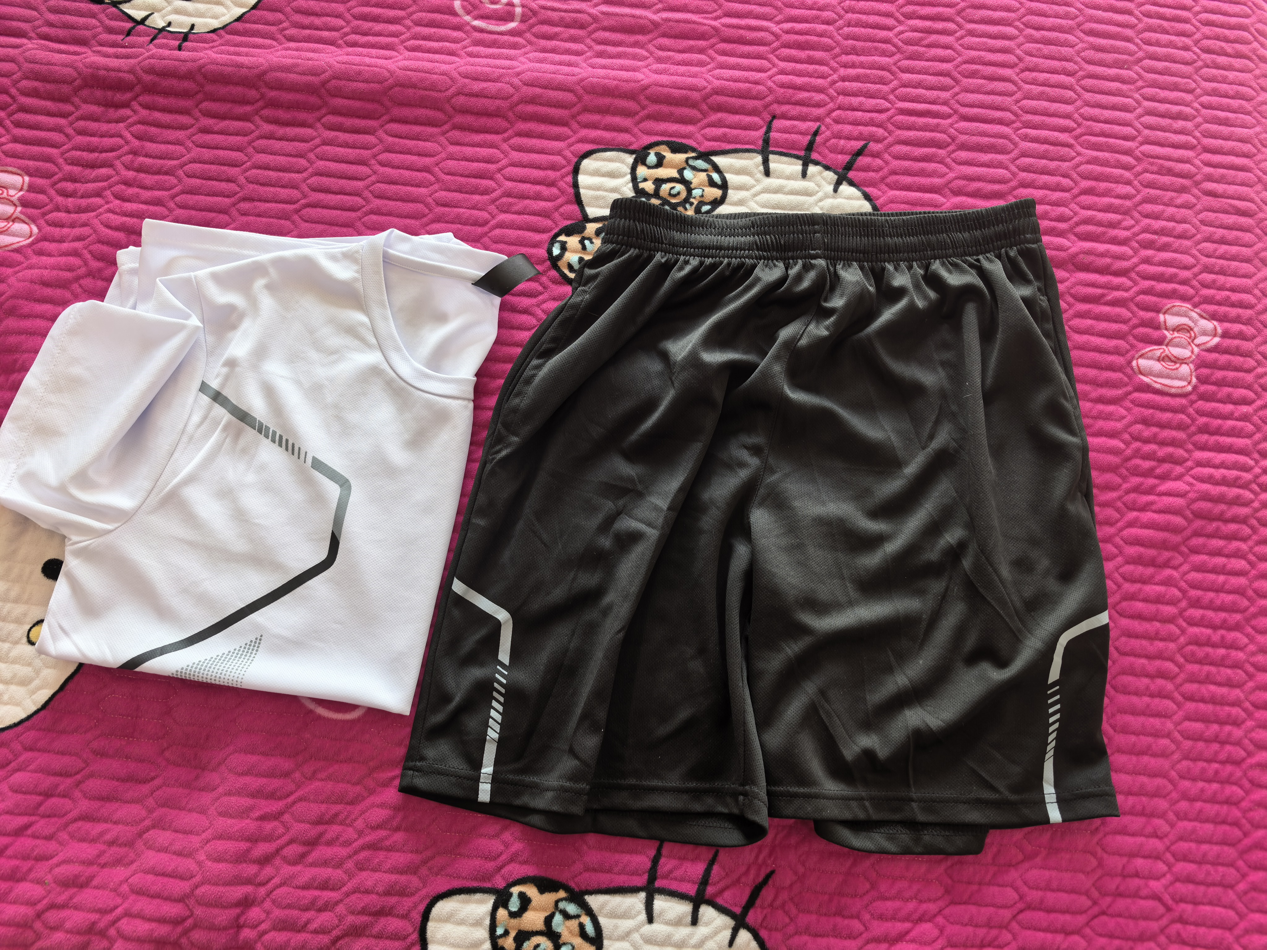 艾伦伯顿（Alen Botun）运动服套装男冰丝t恤跑步速干衣短袖夏季短裤健身训练羽毛球服 白色两件套【冰丝 速干 透气】 XL 【130-145斤】 实拍图
