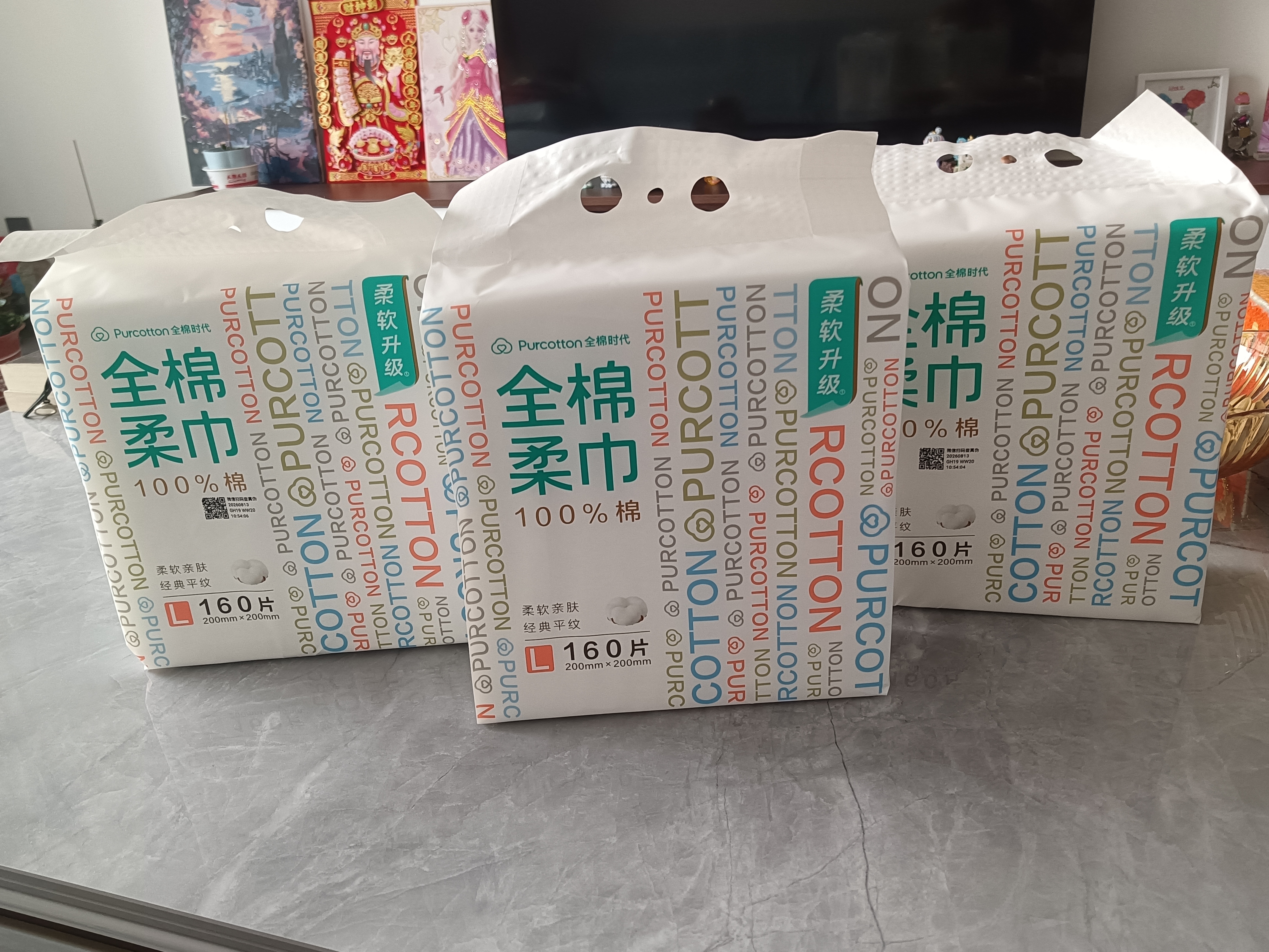 全棉时代洗脸巾160抽*3提 悬挂式100%纯棉柔一次性擦脸面巾毛巾20*20CM 实拍图