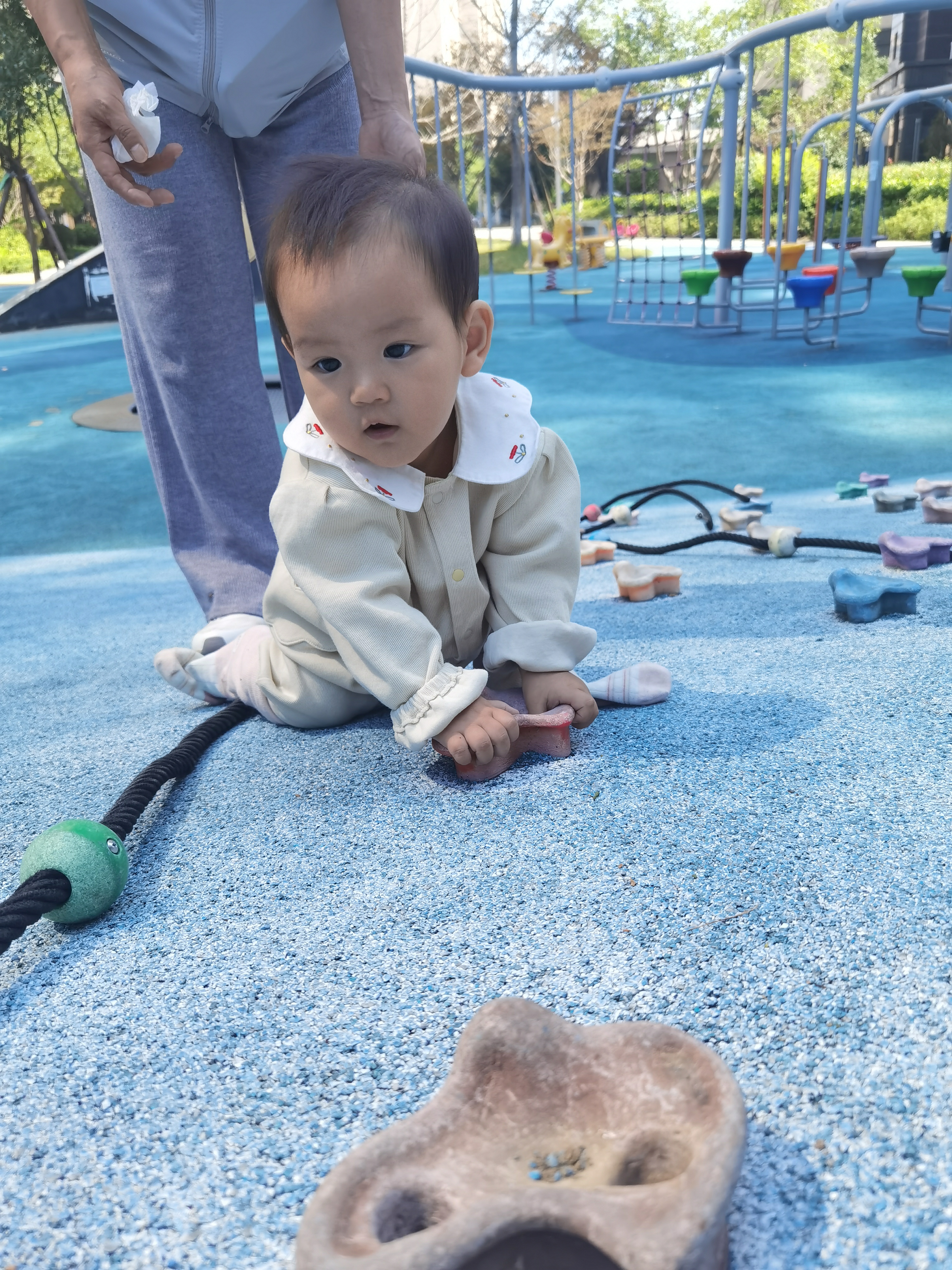 迷你巴拉（minibala）宝宝连体衣女宝可外出甜美柔软开襟衣服娃娃领季春新款 黄绿A41707 90cm 实拍图