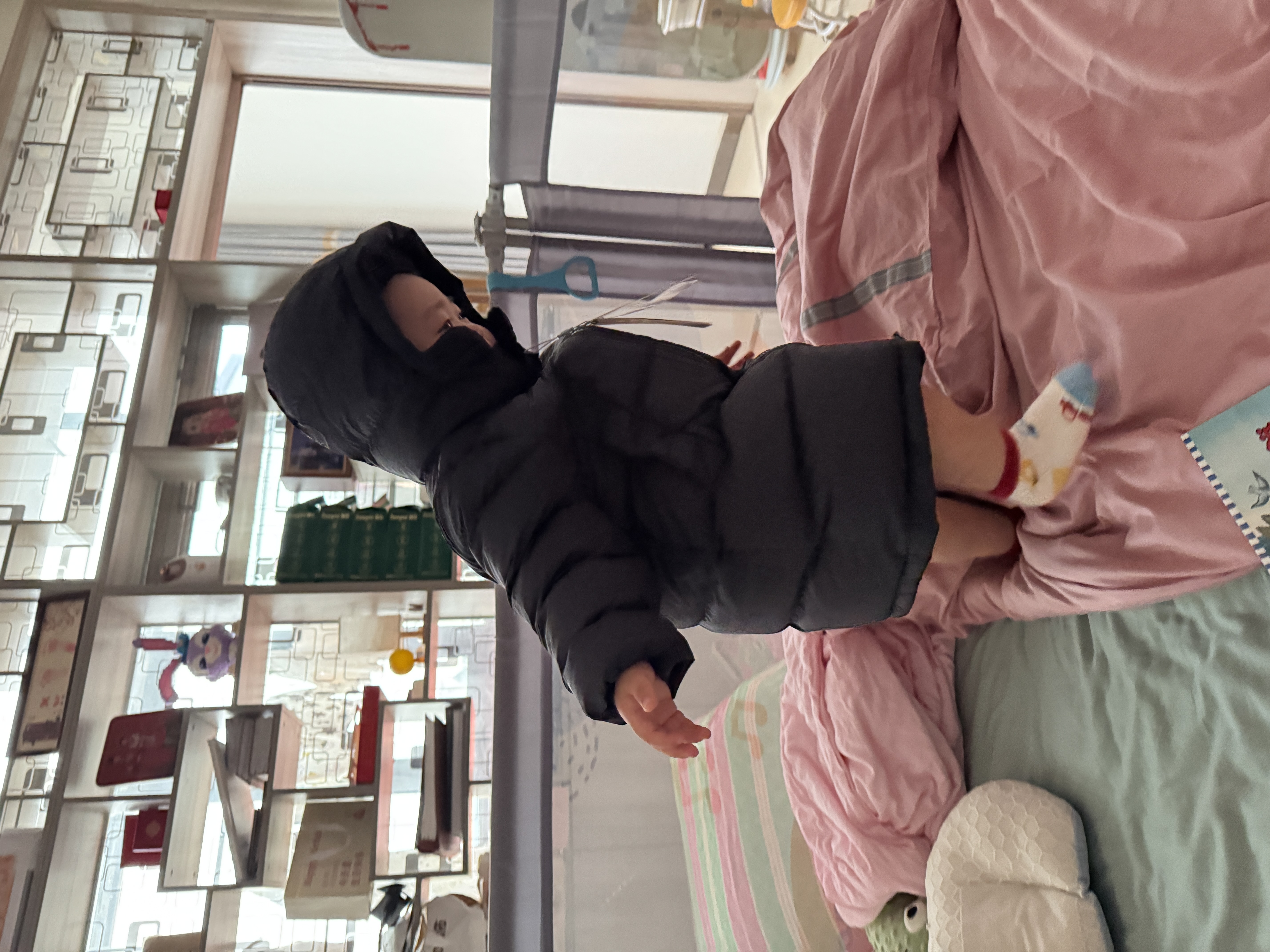 保姆鹅 【风墙】儿童羽绒服宝宝中长款护脸厚款外套保暖童装[NG2664] 炭黑 110 实拍图