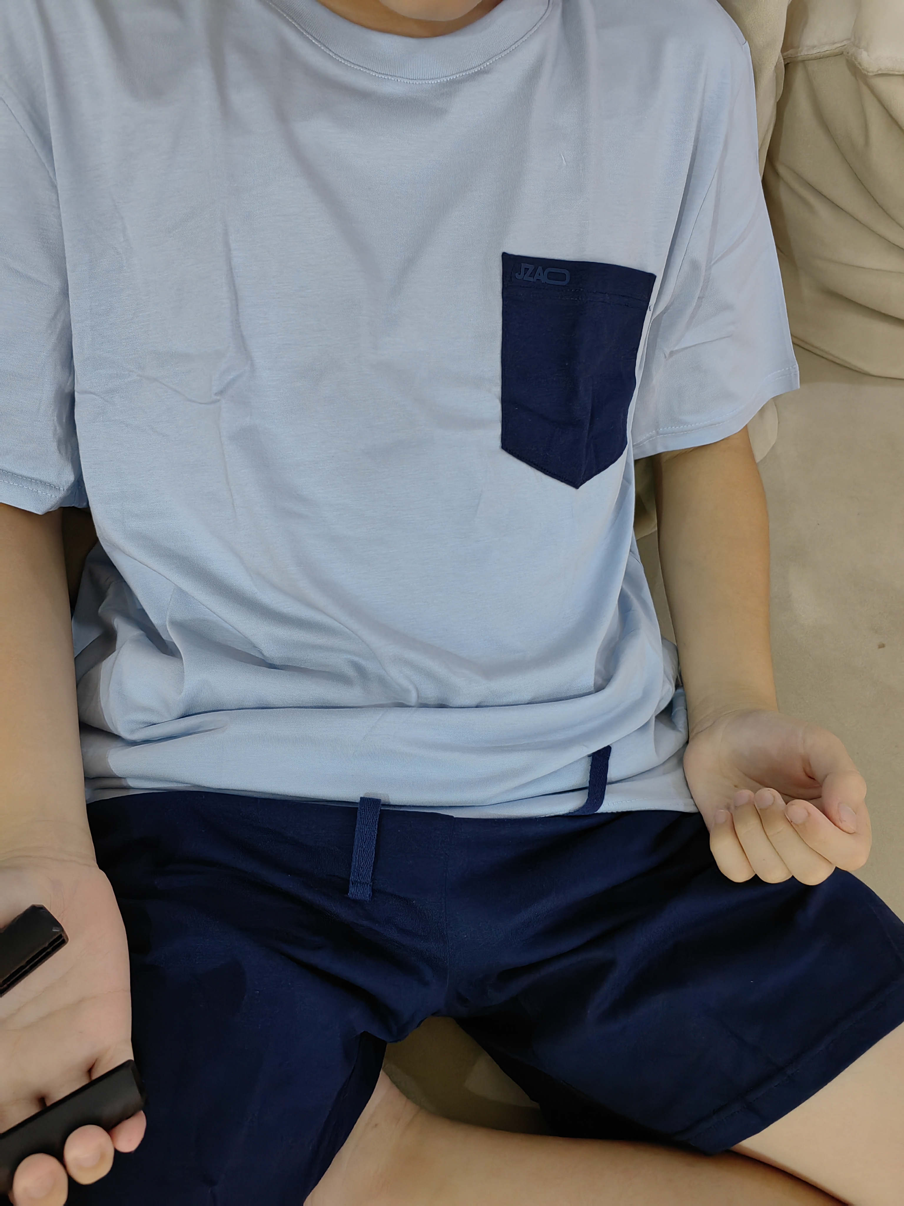 京东京造纯棉睡衣男士夏季短袖短裤套装10A抗菌26新款情侣家居服蓝色M 实拍图