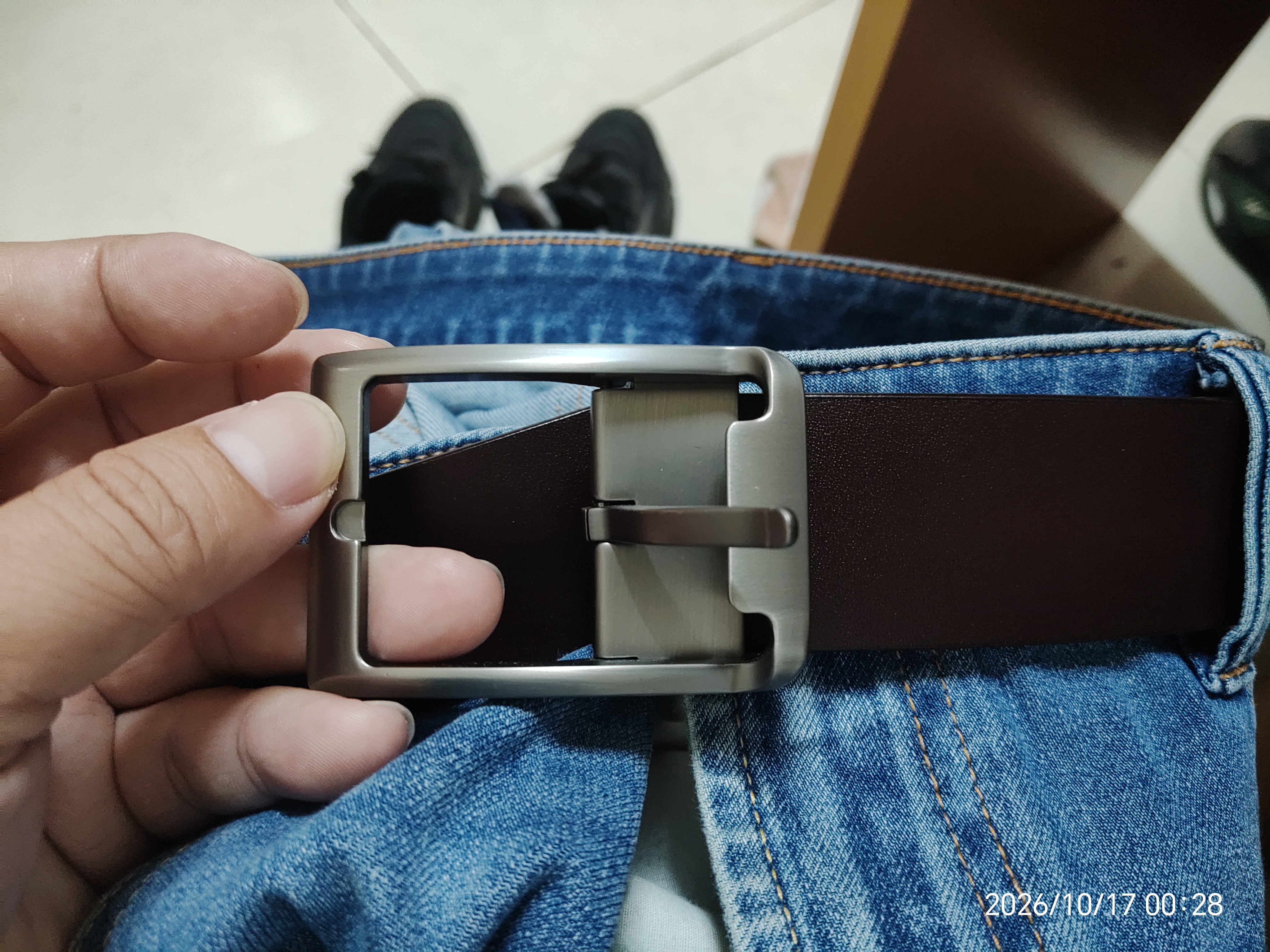 京东京造进口真皮针扣皮带头层牛皮男腰带新款生日实用礼物送爸爸老公120 实拍图