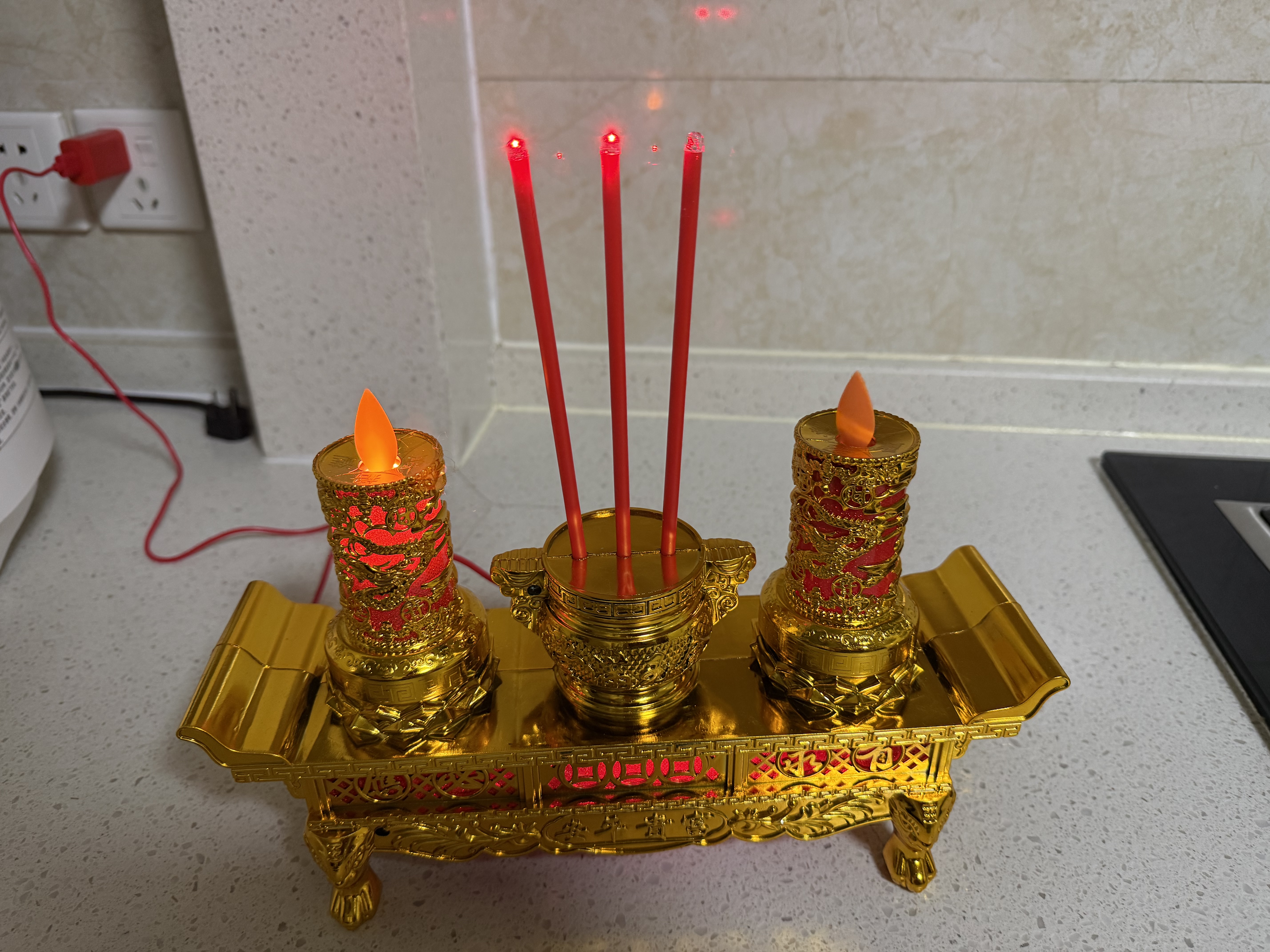 白蜡烛祭祀用品香炉电子防风祭奠灵堂下葬丧事白事上坟祭祖长明灯微烟清明节元宵节正月十五祭祀上坟灯 摇摆招财富贵香炉-插电两用款 实拍图
