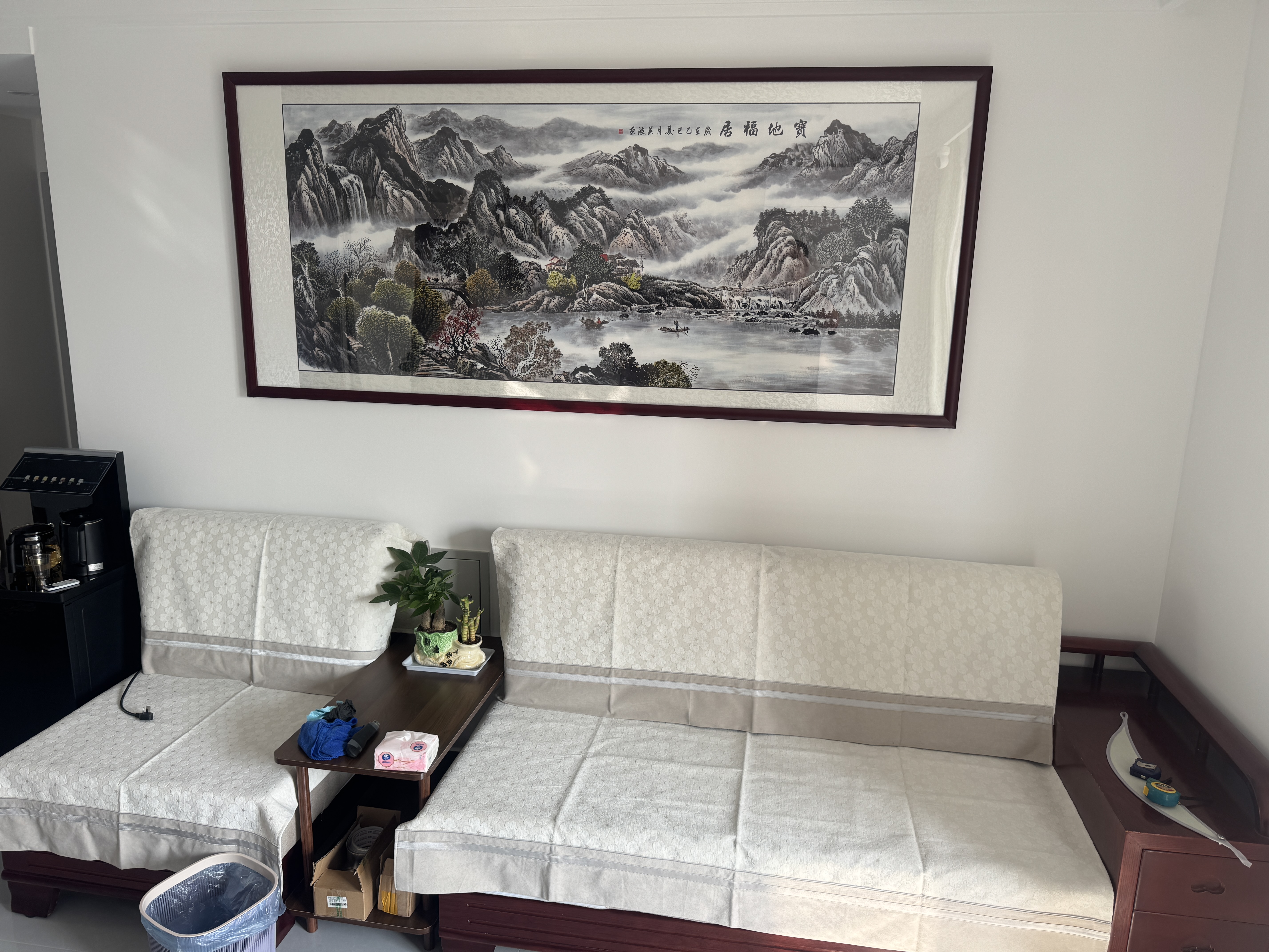 墨绰宝地福居山水画靠山图客厅装饰画办公室挂画沙发背景墙画茶室壁画 宝地福居A1 215*95cm红木色实木框+宣纸锦绫装裱+有机玻璃 实拍图