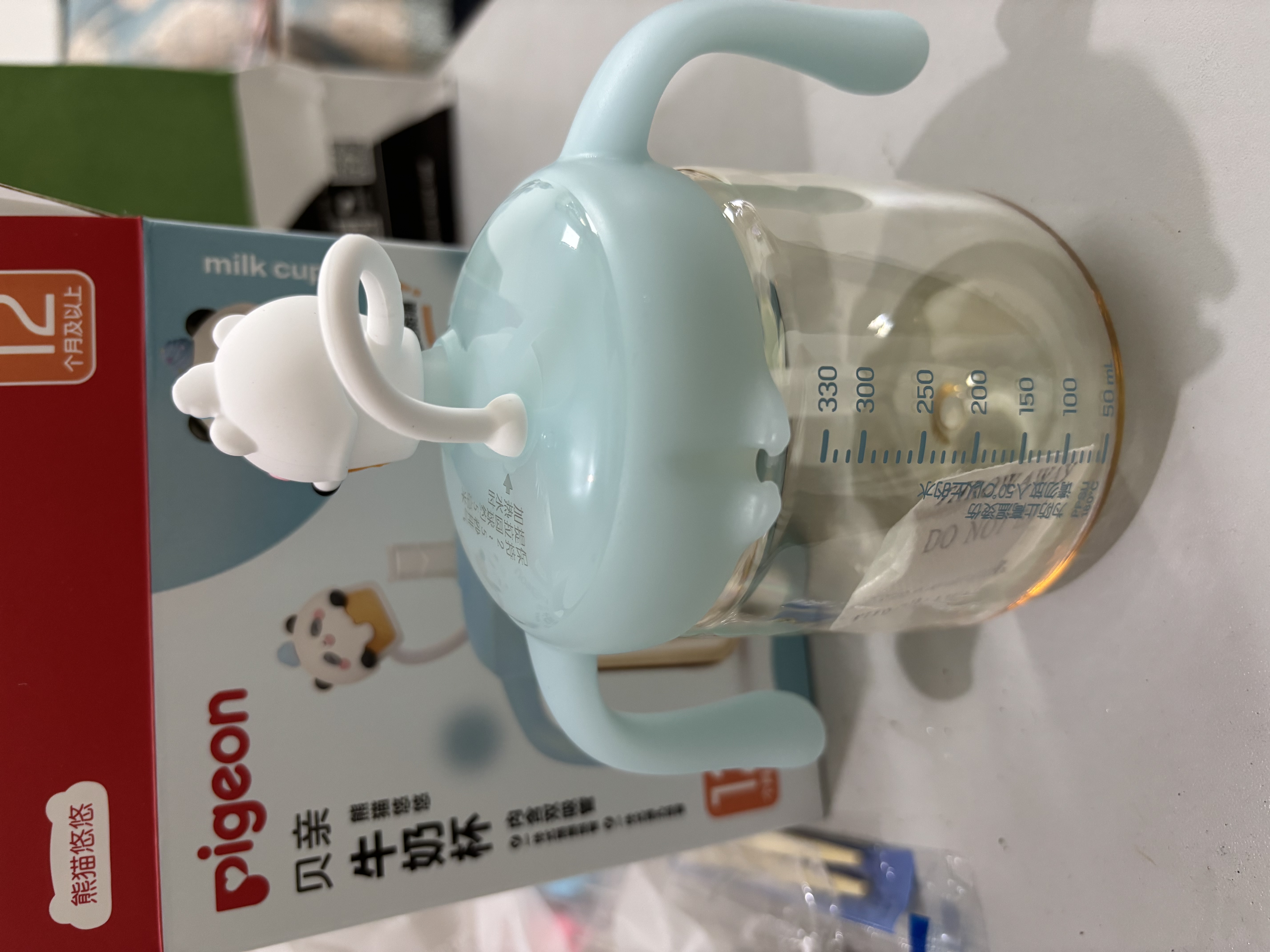 贝亲（Pigeon）儿童牛奶杯1-3岁宝宝喝水喝奶PPSU直饮奶瓶双吸管水杯海青色330ml 实拍图