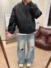 举风美式解构短款皮衣外套男高级感痞帅机车棒球服潮牌工装飞行员夹克 黑色【品质升级款】 L 【110-130斤】可穿 实拍图