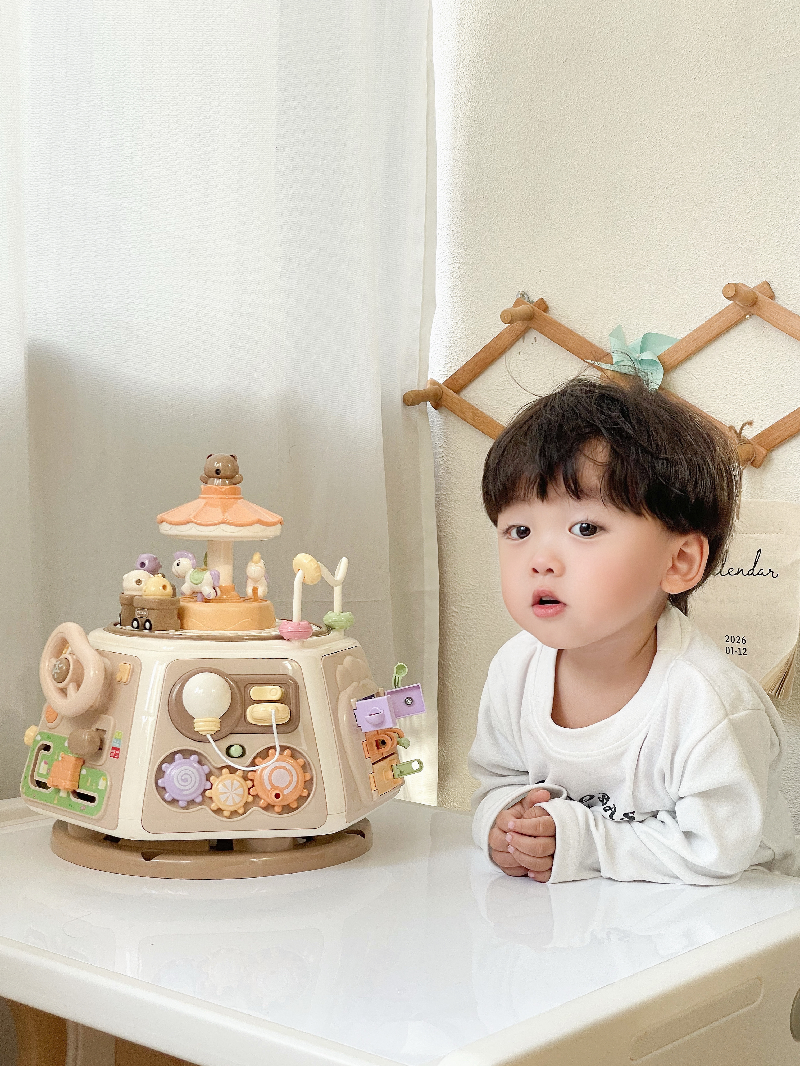 欣格早教百宝箱婴儿玩具手拍鼓宝宝六面体咖色益智儿童1-3岁周岁礼物 实拍图