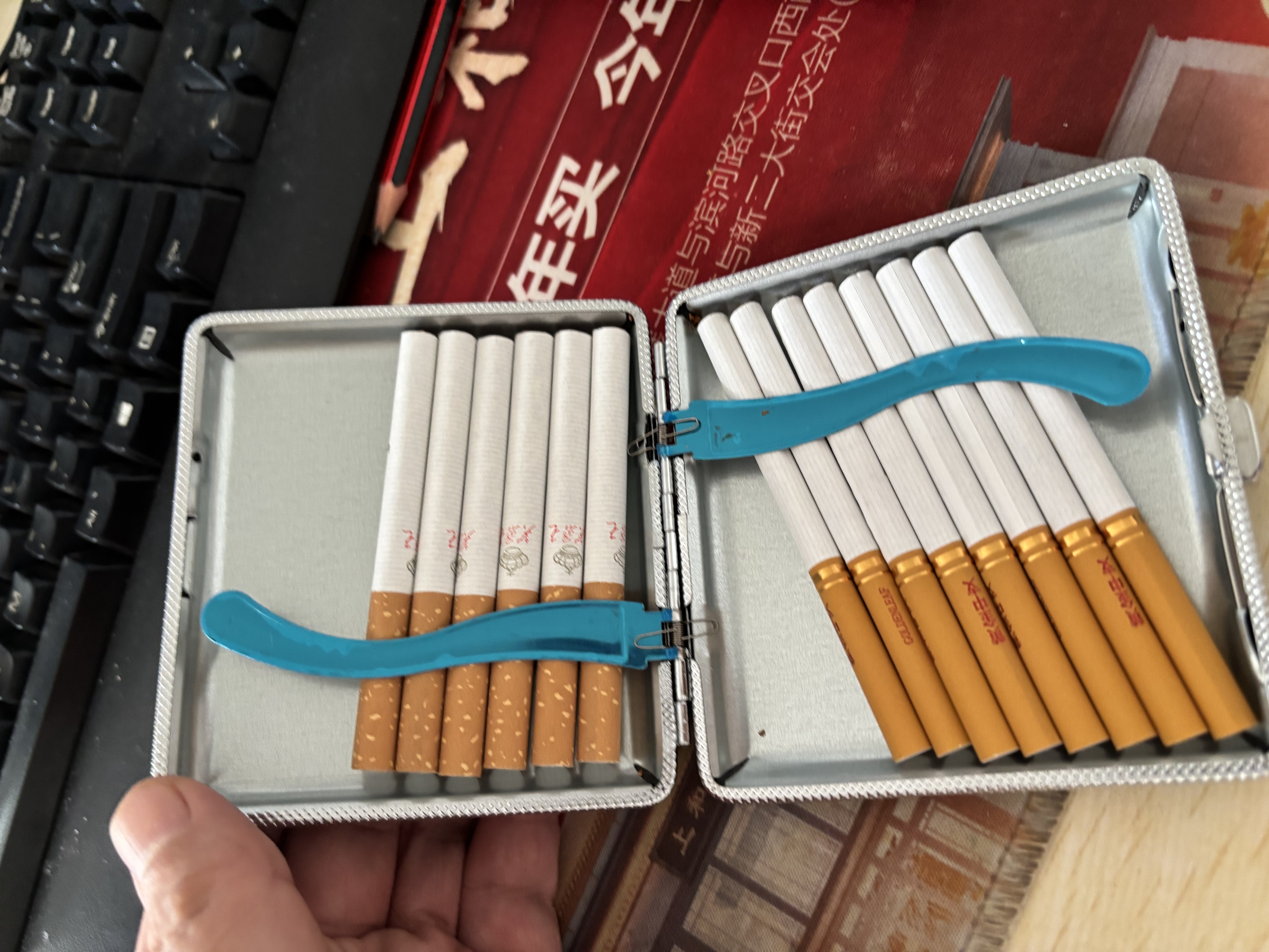 若烟烟盒20支装超薄便携男士皮质创意金属防压收纳香菸盒个性礼品烟夹 实拍图