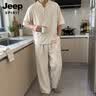 JEEP SPIRIT棉麻套装七分袖男夏季薄款宽松睡衣禅修练功服唐装汉服亚麻居士服 杏色 【奢级甄选】 M (100-115斤) 晒单实拍图