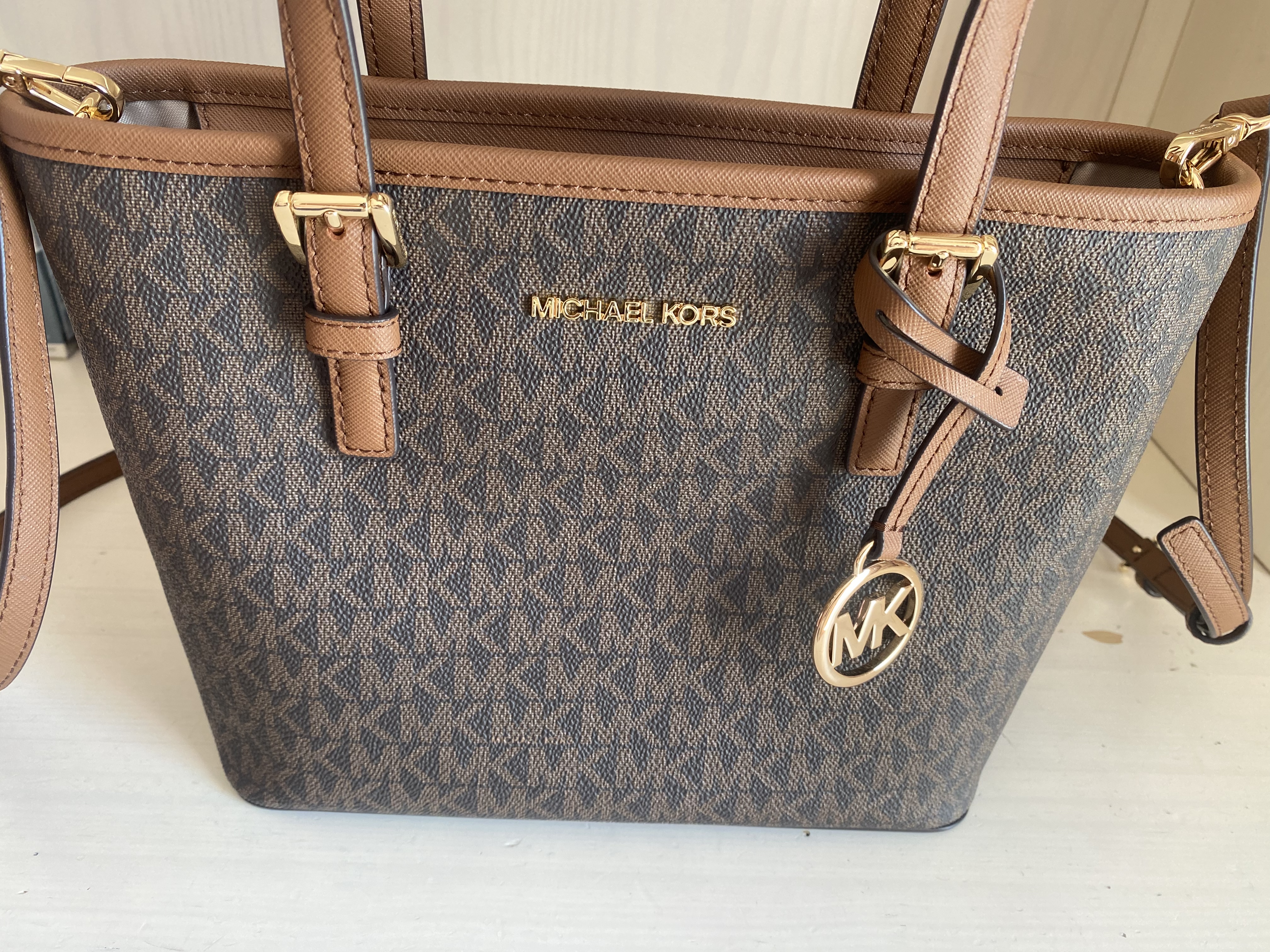 MICHAEL KORS迈克高仕MK Jet Set travel 女士迷你托特包菜篮子 棕色 200 迷你 实拍图