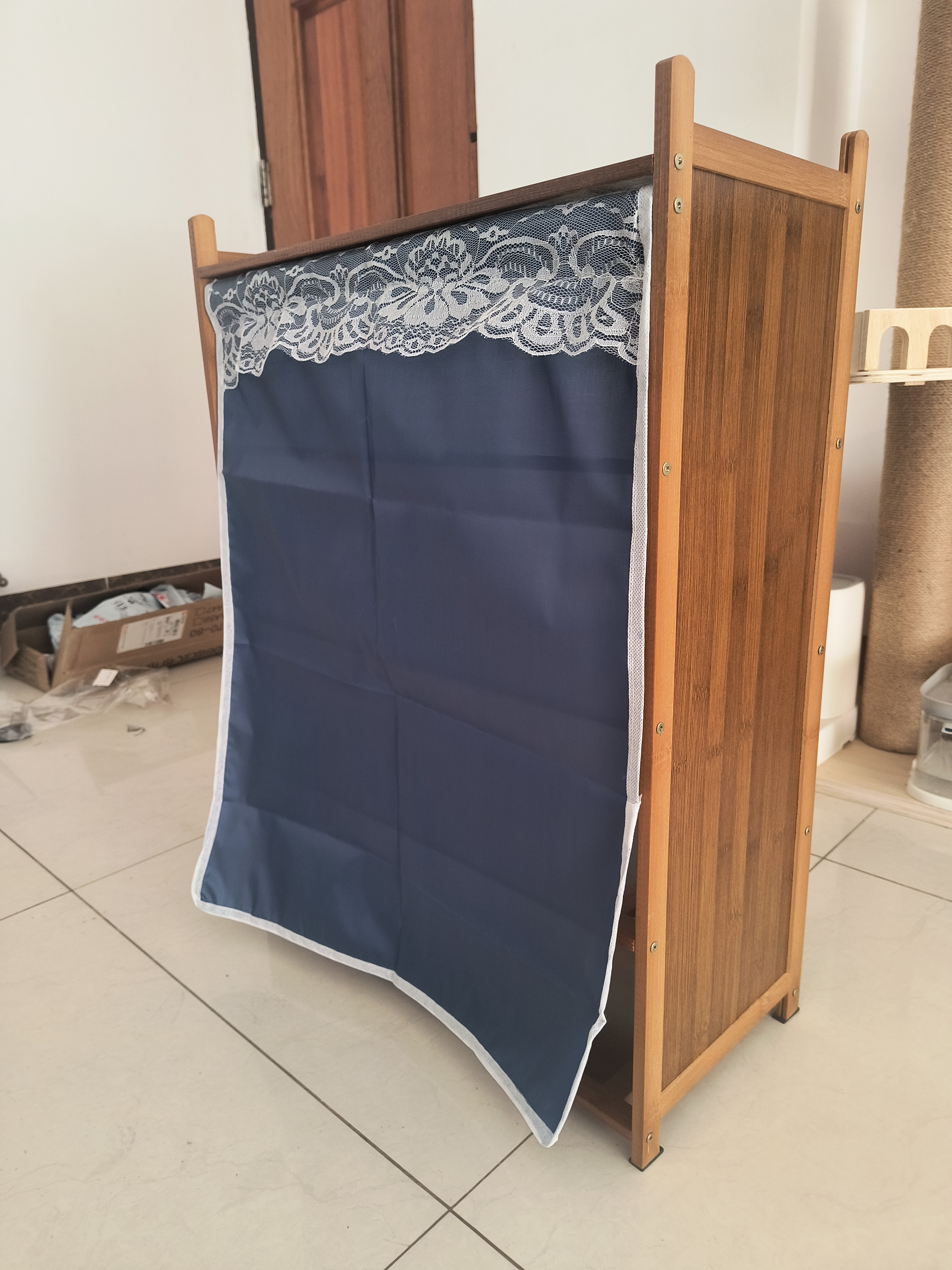丝竹阁鞋柜家用门口玄关柜一体楠竹防尘入户大容量鞋架楼道外靠墙置物柜 蔚蓝-5层50款-图二（亏本冲量） 实拍图