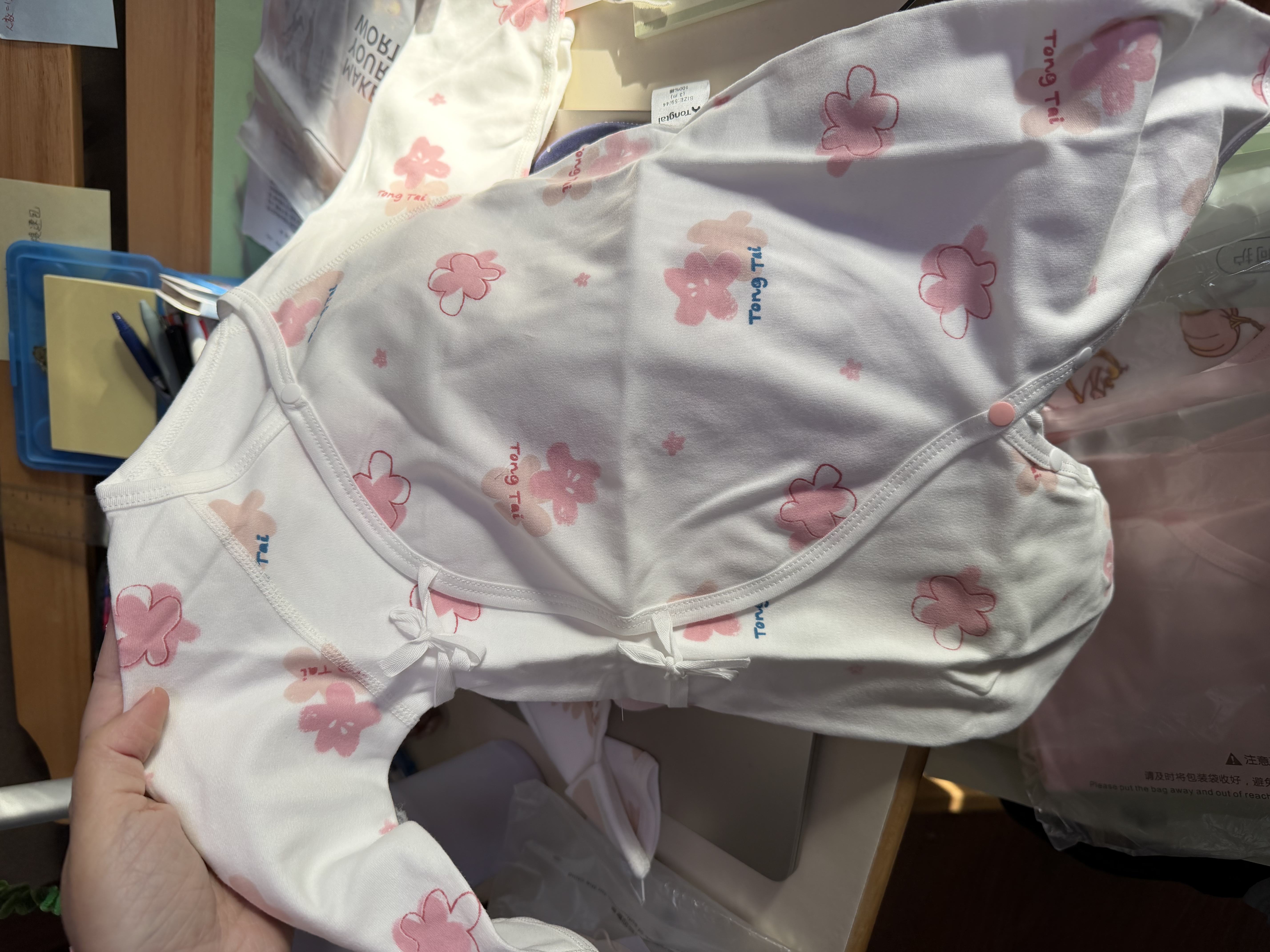 童泰婴儿连体衣春秋季纯棉衣服初生宝宝蝴蝶哈衣爬服和尚服粉色59cm 实拍图