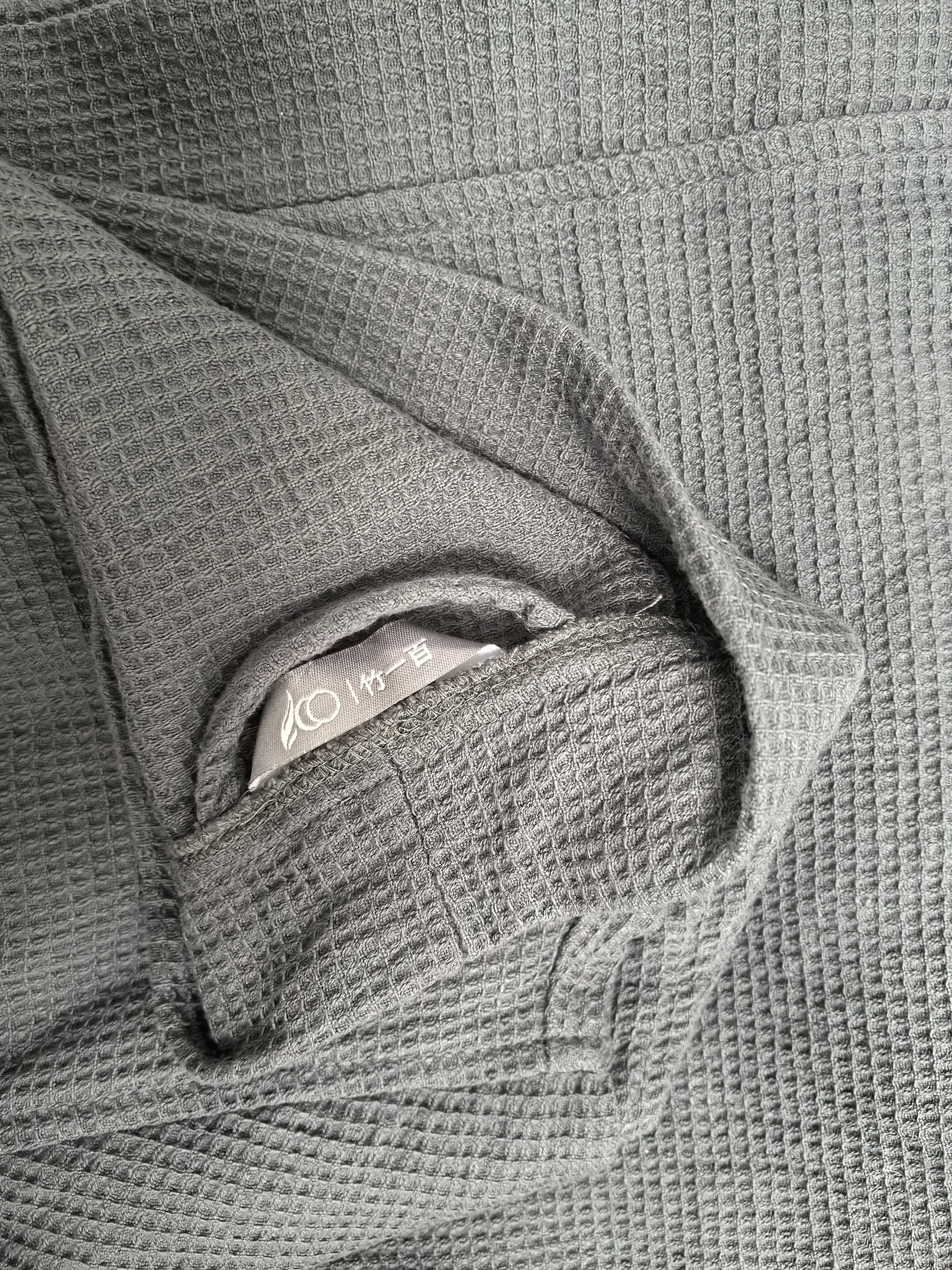 竹一百浴袍 纯棉吸水浴衣简约家居汗蒸服华夫格男女睡袍 灰色 L码 实拍图