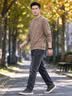 罗蒙（ROMON）卫衣男士春秋圆领长袖t恤商务休闲舒适上衣外套打底衫8170卡其XL 实拍图