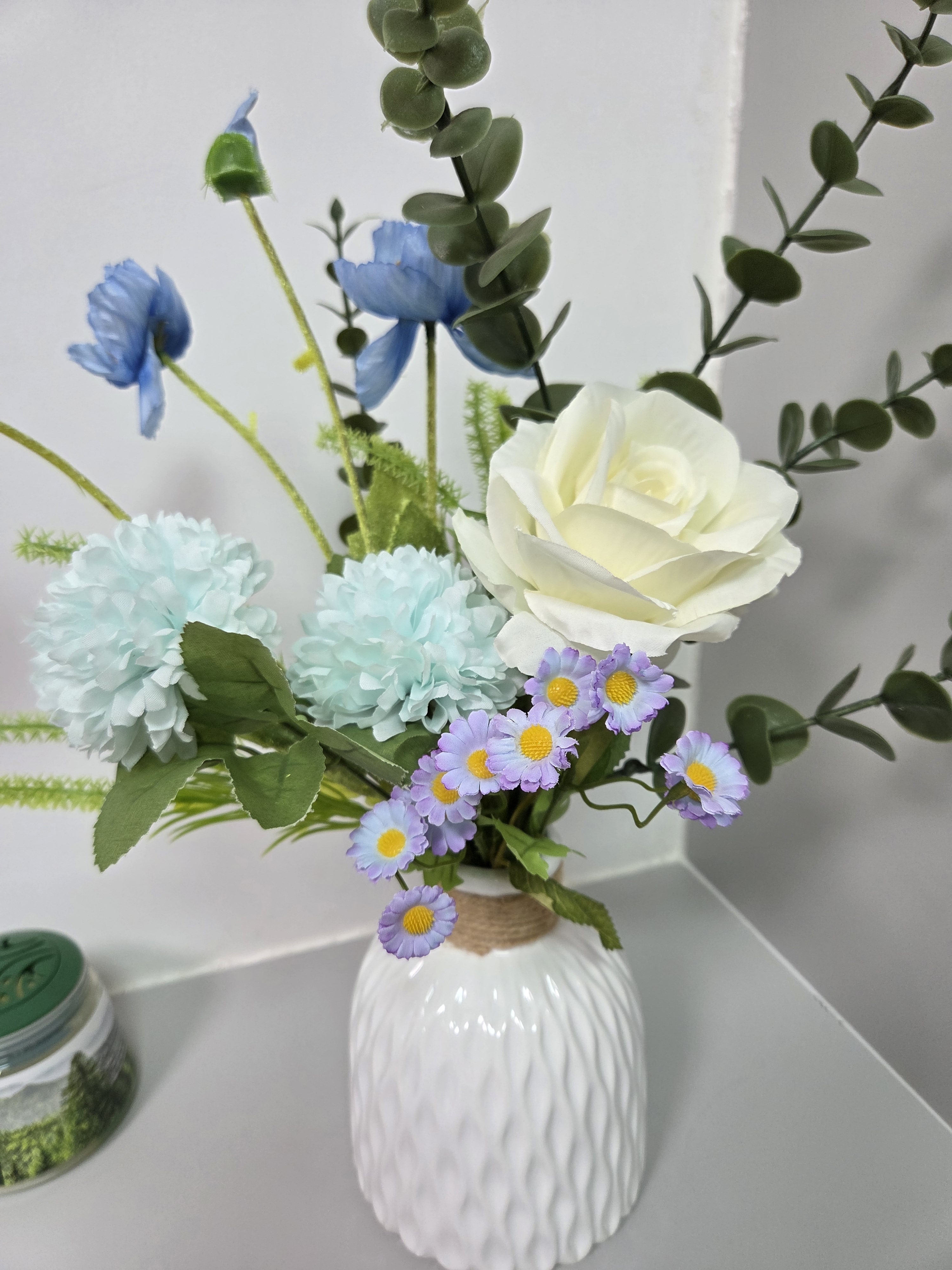 爱已装糖节日礼物假花北欧风摆件仿真花陶瓷花瓶客厅装饰花蓝白套装 实拍图