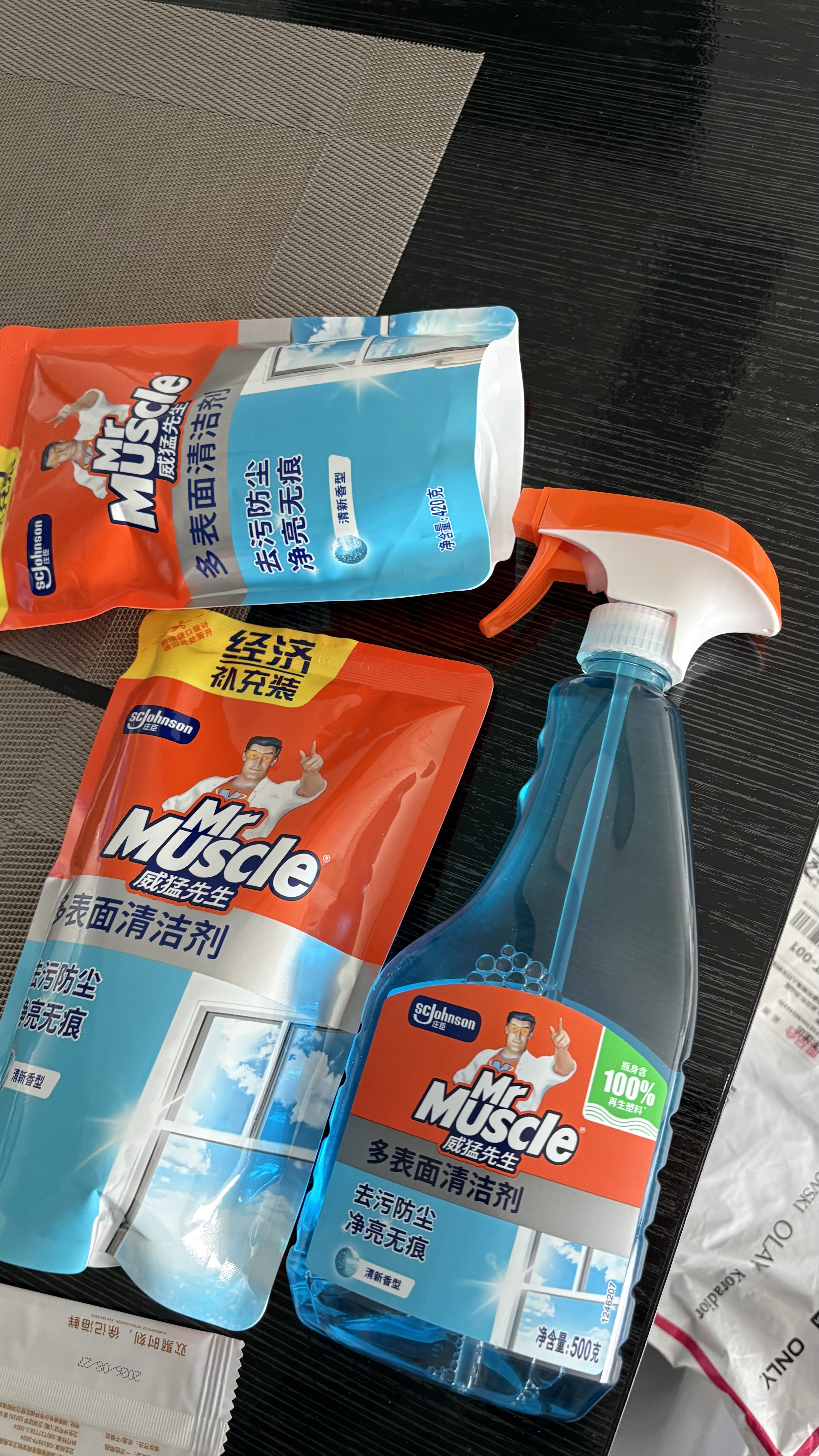 威猛先生（Mr Muscle）玻璃清洁剂500g+420g*2袋  浴室车窗清洁剂 去污防尘持久洁净 实拍图