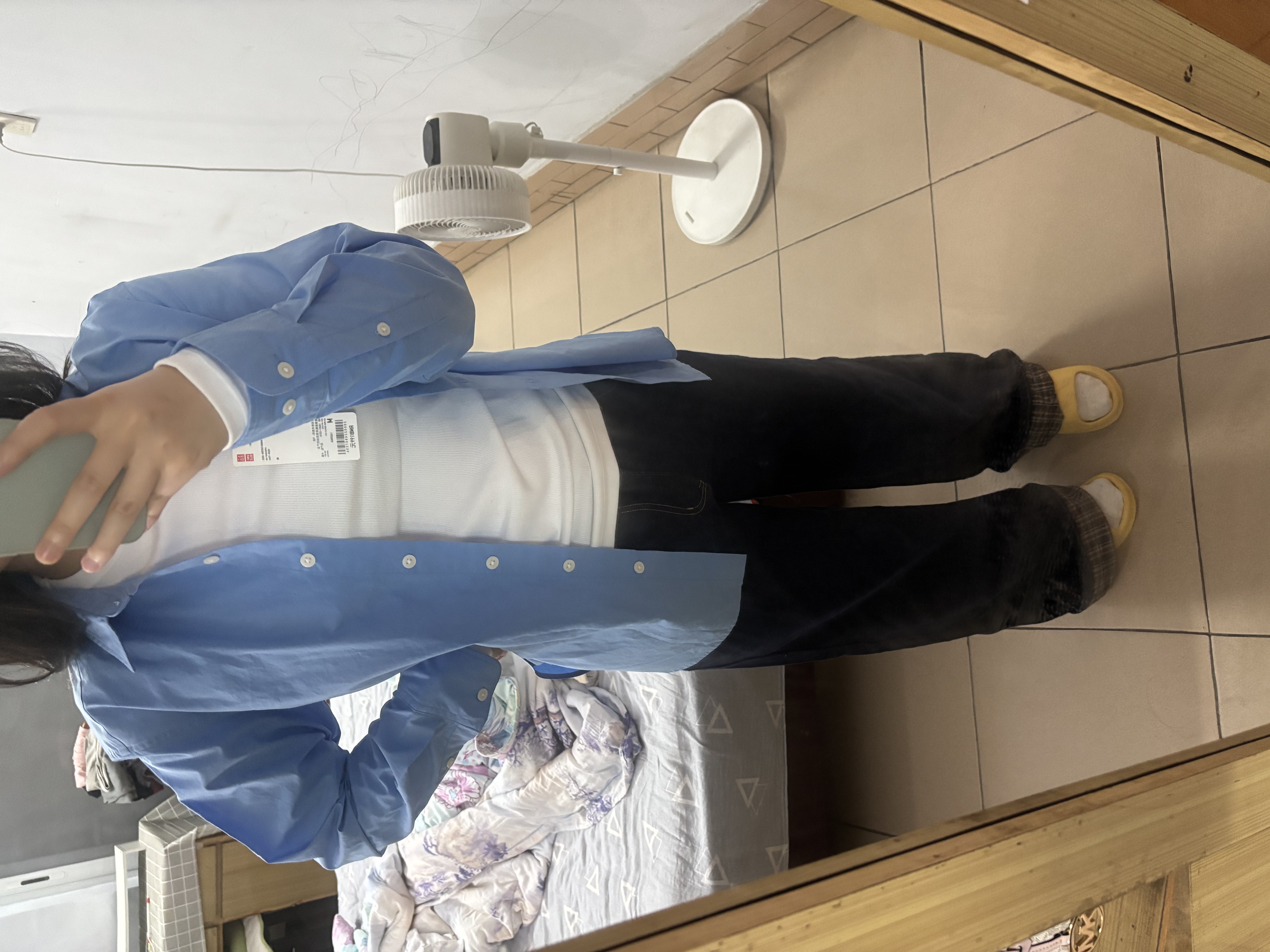 优衣库全棉衬衫/长袖女装衬衣休闲通勤外套482828 491294 491294/63天蓝色 M 实拍图