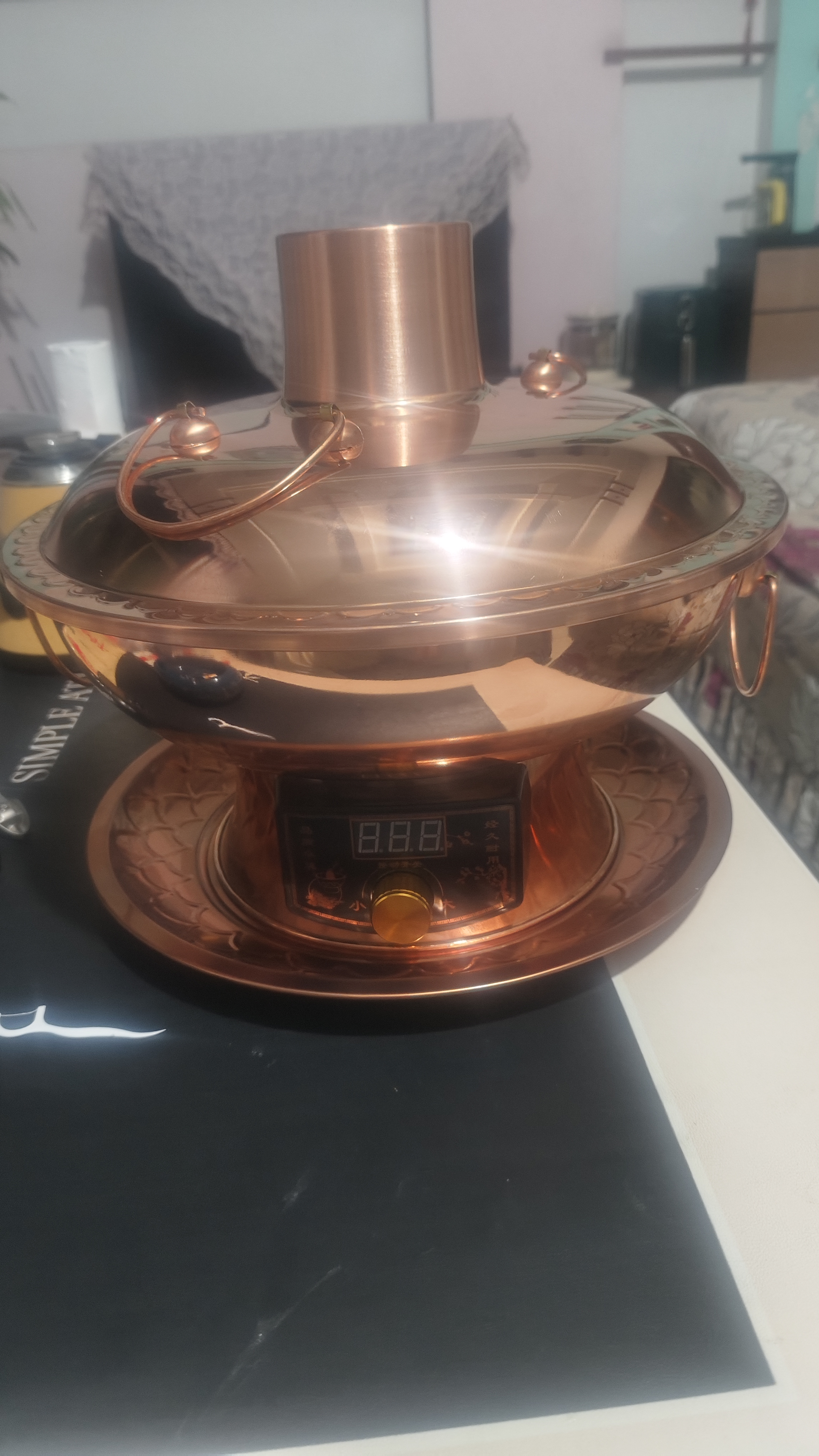 炊老爷铜火锅碳电两用家用木炭老式插电老北京涮肉鸳鸯锅具纯铜锅火锅 实拍图