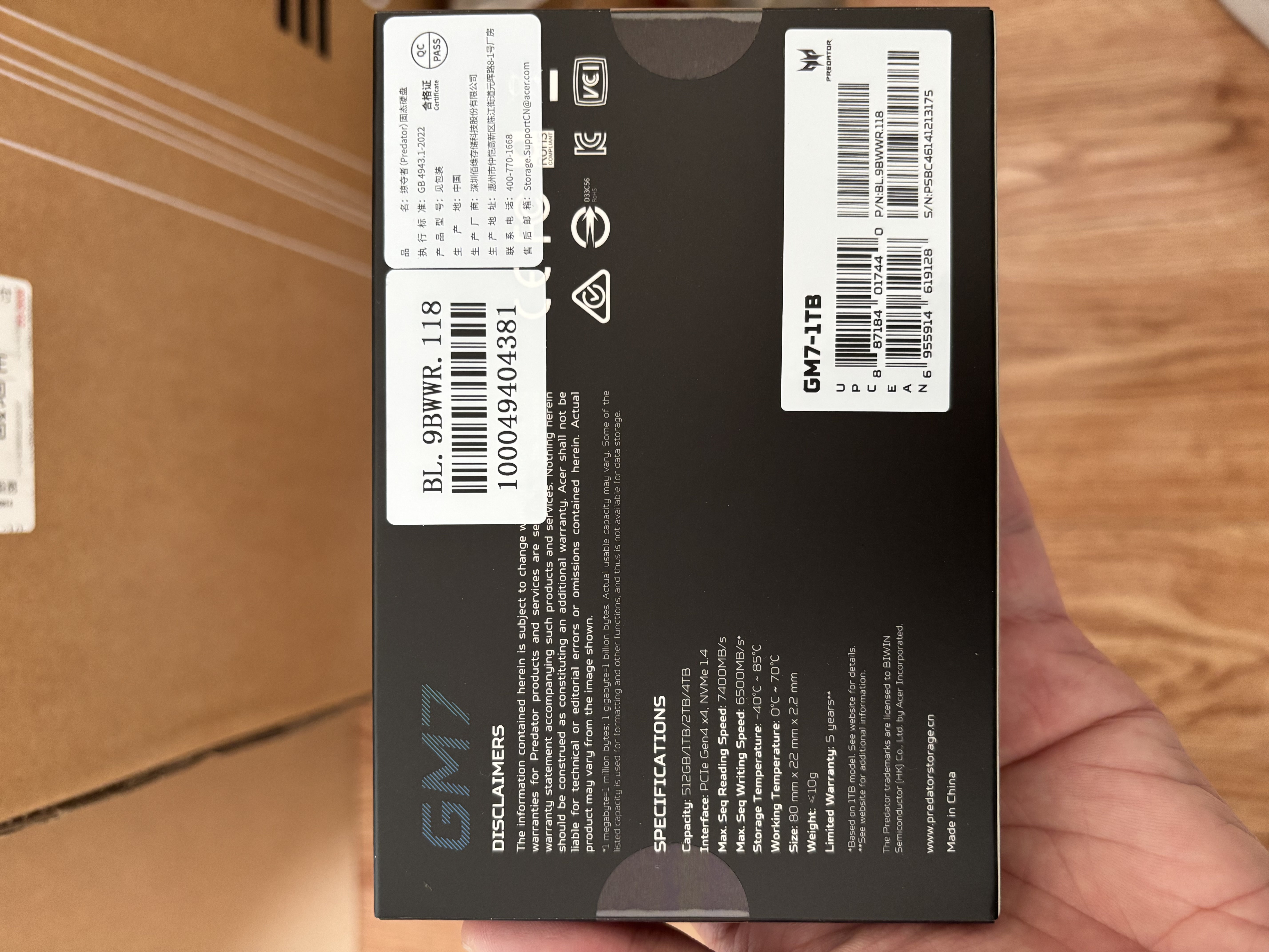 宏碁掠夺者（PREDATOR）1TB SSD固态硬盘 M.2接口(NVMe协议) GM7系列｜NVMe PCIe 4.0读速7200MB/s  AI电脑存储配件 实拍图