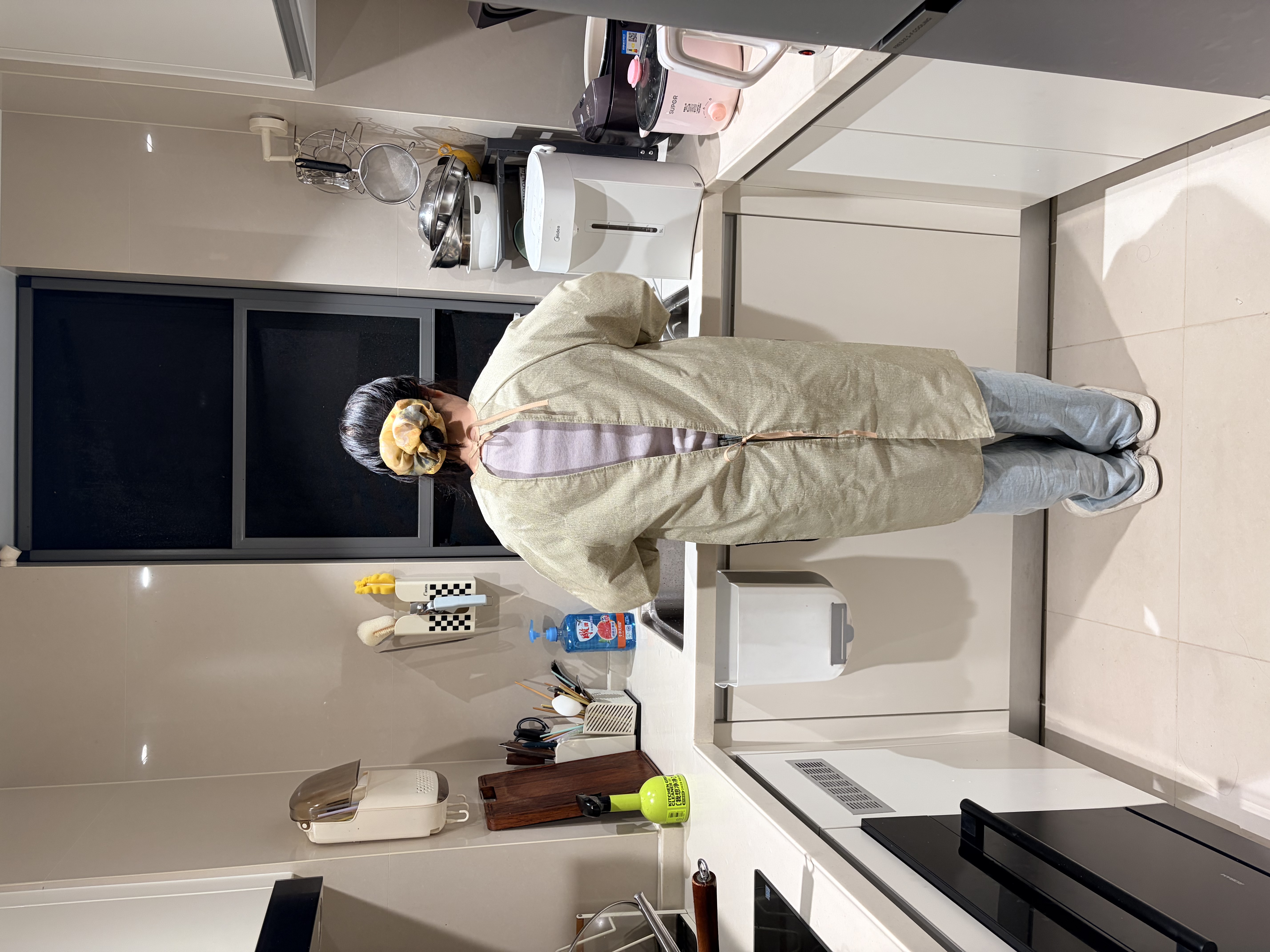 光多拉围裙长袖罩衣厨房家用高级带袖防水防油男女士专用工作服棉麻围裙 实拍图