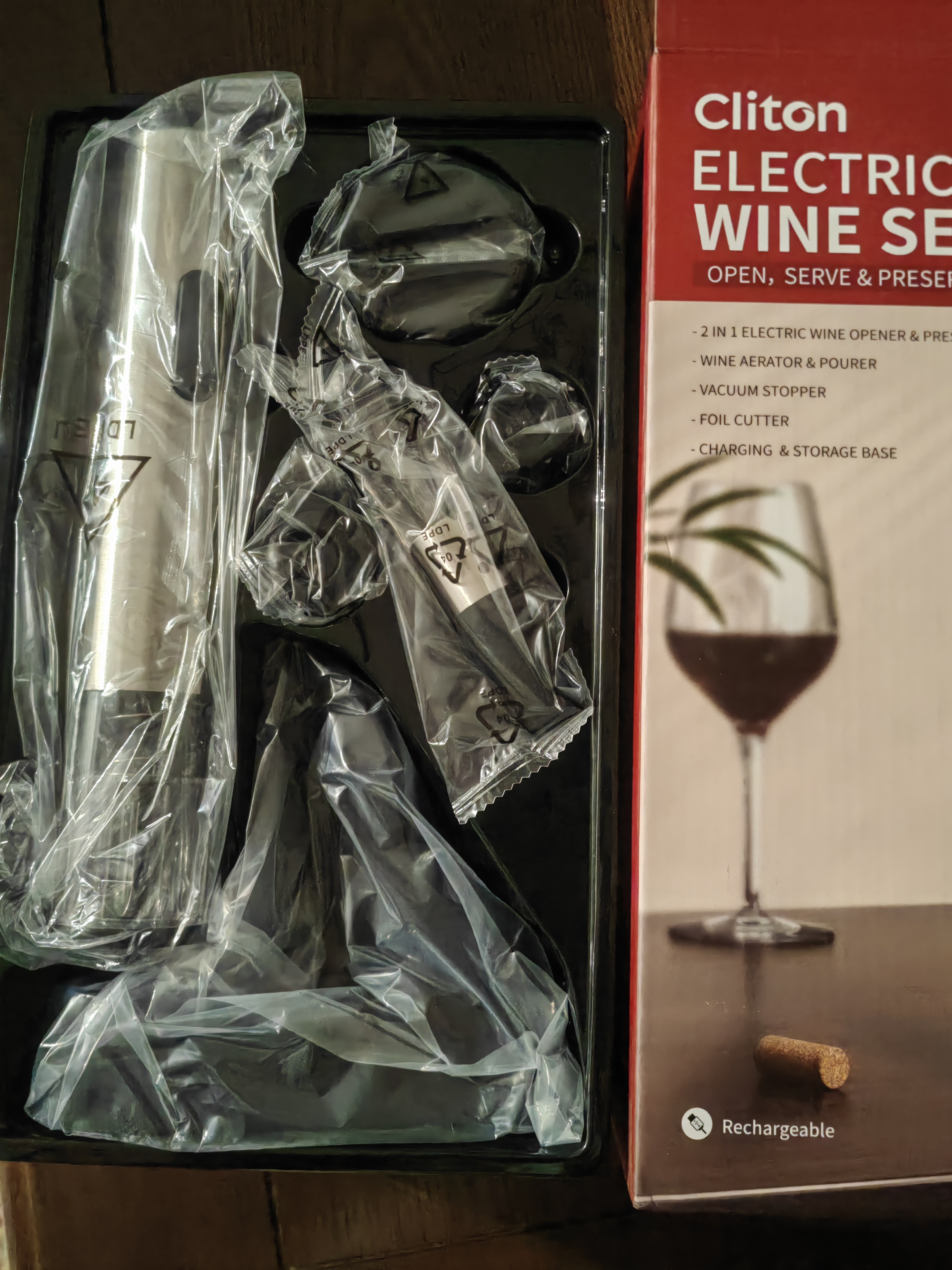 CLITON电动红酒开瓶器充电式自动开红酒器倒酒器抽真空保鲜瓶塞套装 实拍图