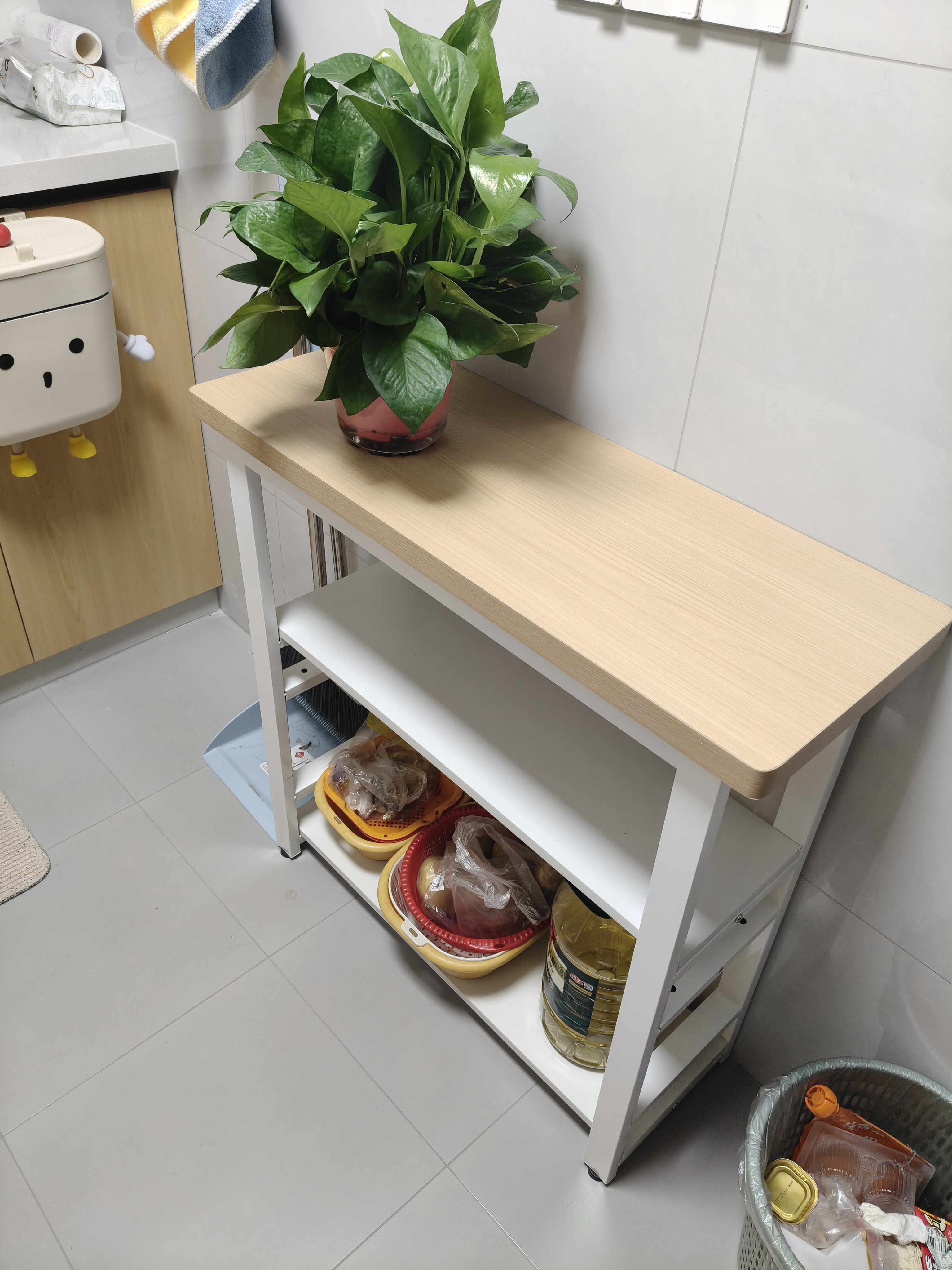 立太厨房置物架落地多功能切菜桌子工作台多层微波炉锅具收纳架窄边柜 【升级加宽】三层长80宽30高80 【加厚30mm台面】台面可剁骨 实拍图
