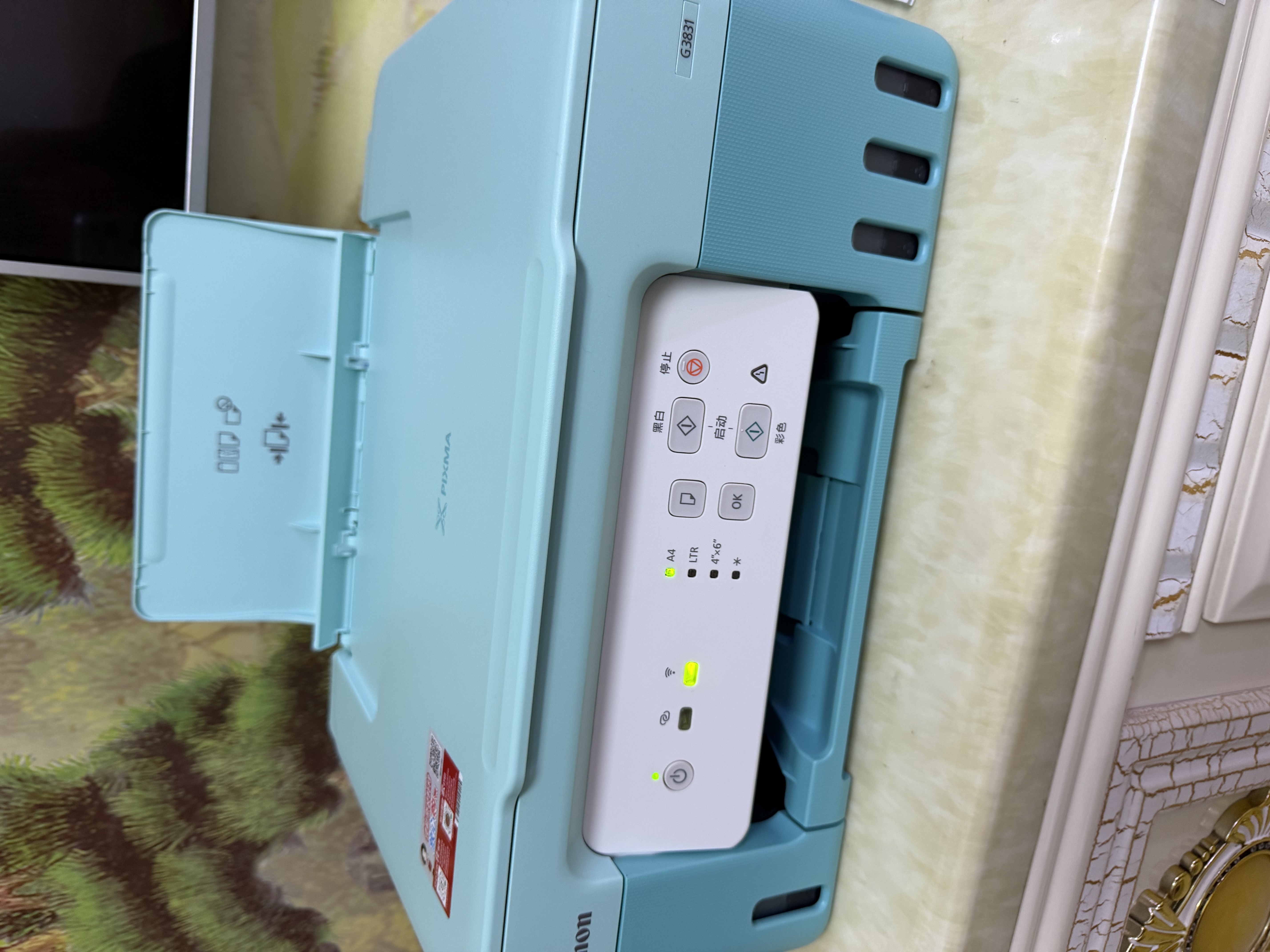 佳能（Canon）G3831大容量可加墨彩色多功能无线一体机（打印/复印/扫描/双频WiFi支持5G微信远程学生/家用） 实拍图