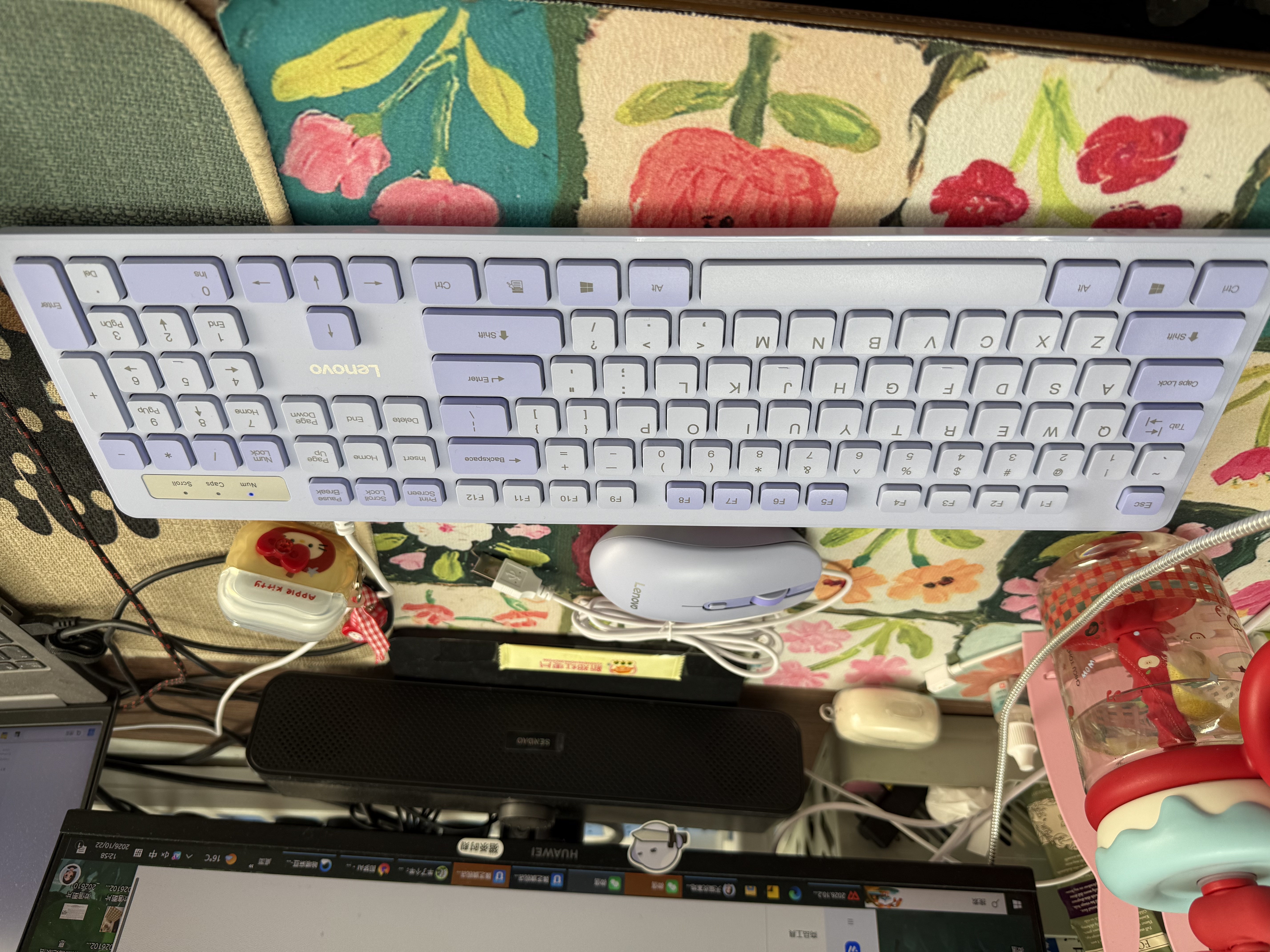 联想（Lenovo）有线键鼠套装KM220/TL21 巧克力按键有线键盘鼠标USB商务电脑办公键盘笔记本台式机一体机键盘紫色 实拍图