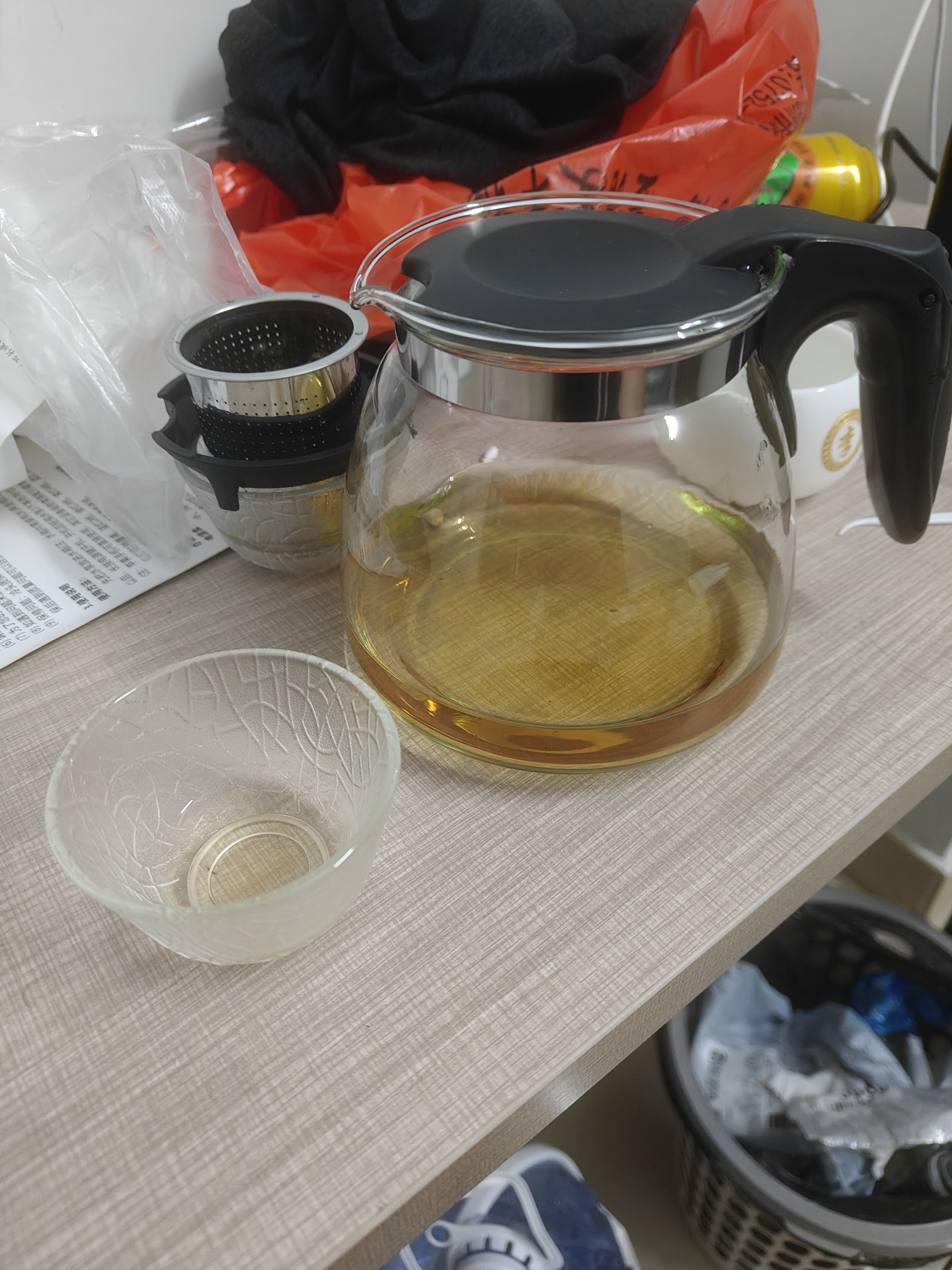 茶壶泡茶器整套茶具茶水分离玻璃耐热泡茶壶花茶套装茶漏 黑把一壶四杯 1000ml 实拍图