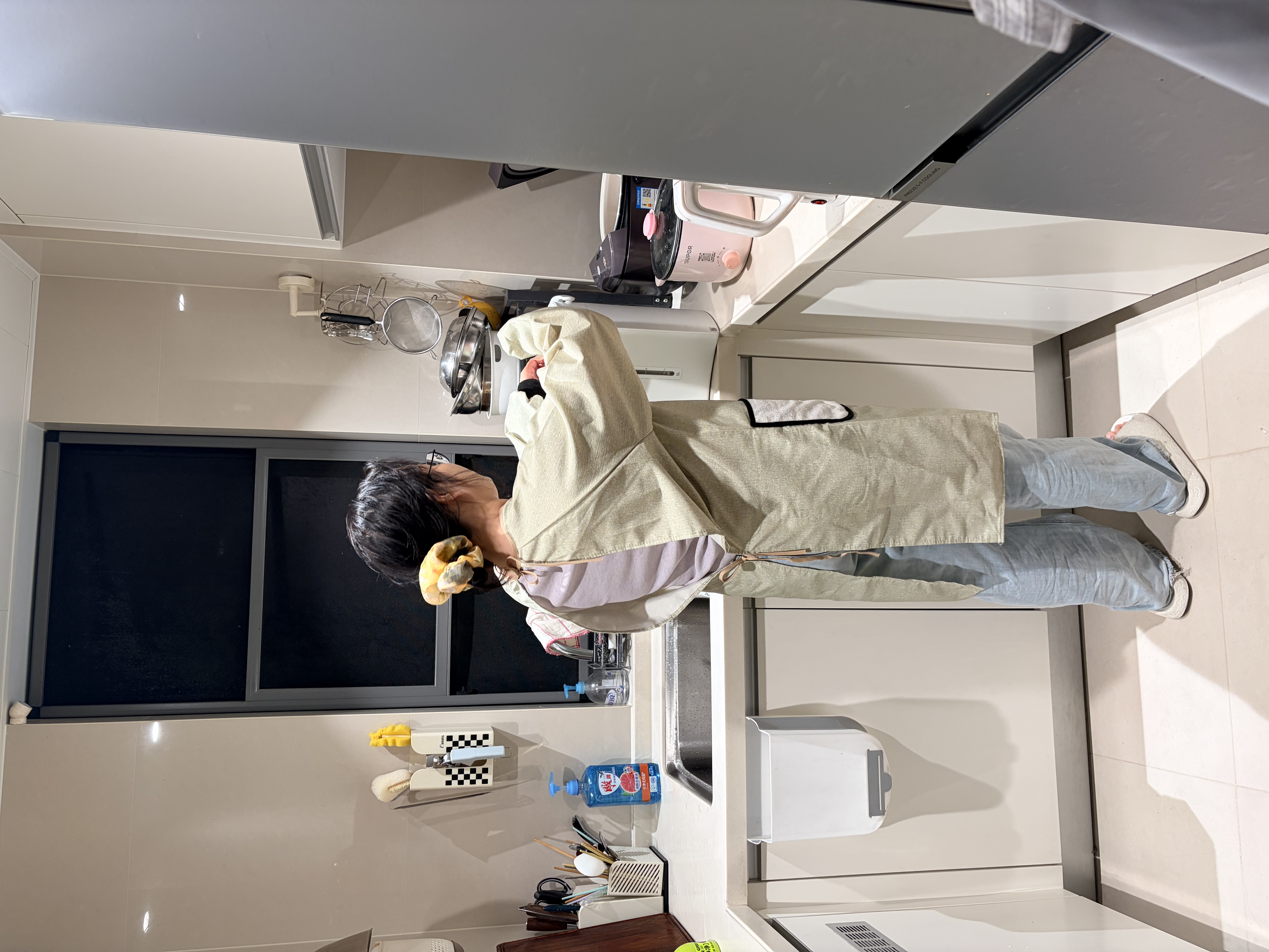 光多拉围裙长袖罩衣厨房家用高级带袖防水防油男女士专用工作服棉麻围裙 实拍图