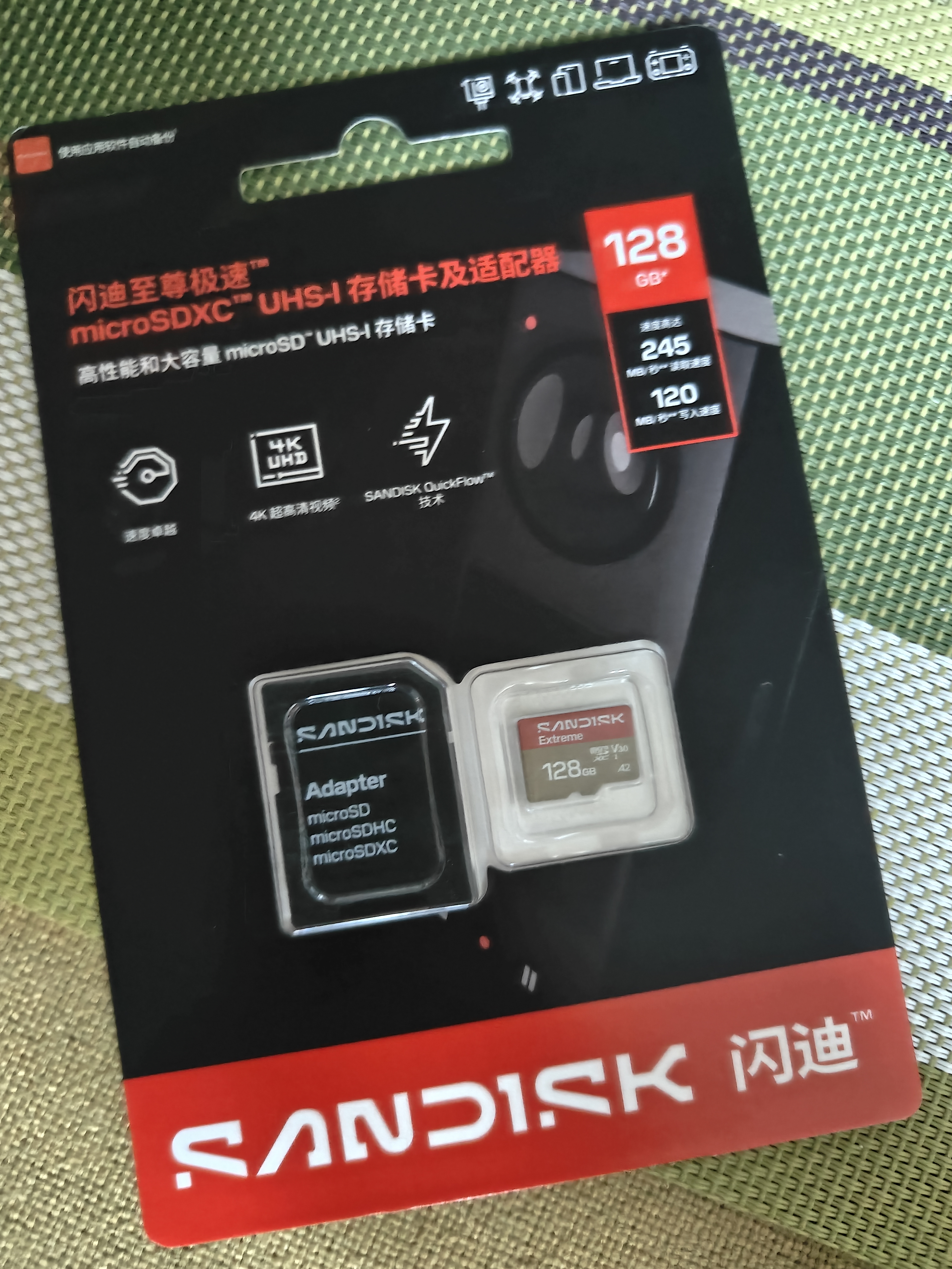 Sandisk闪迪128GB TF(MicroSD)内存卡4K极速金卡A2 V30 U3兼容大疆Pocket3/4P/Action 6运动相机/无人机存储卡 实拍图