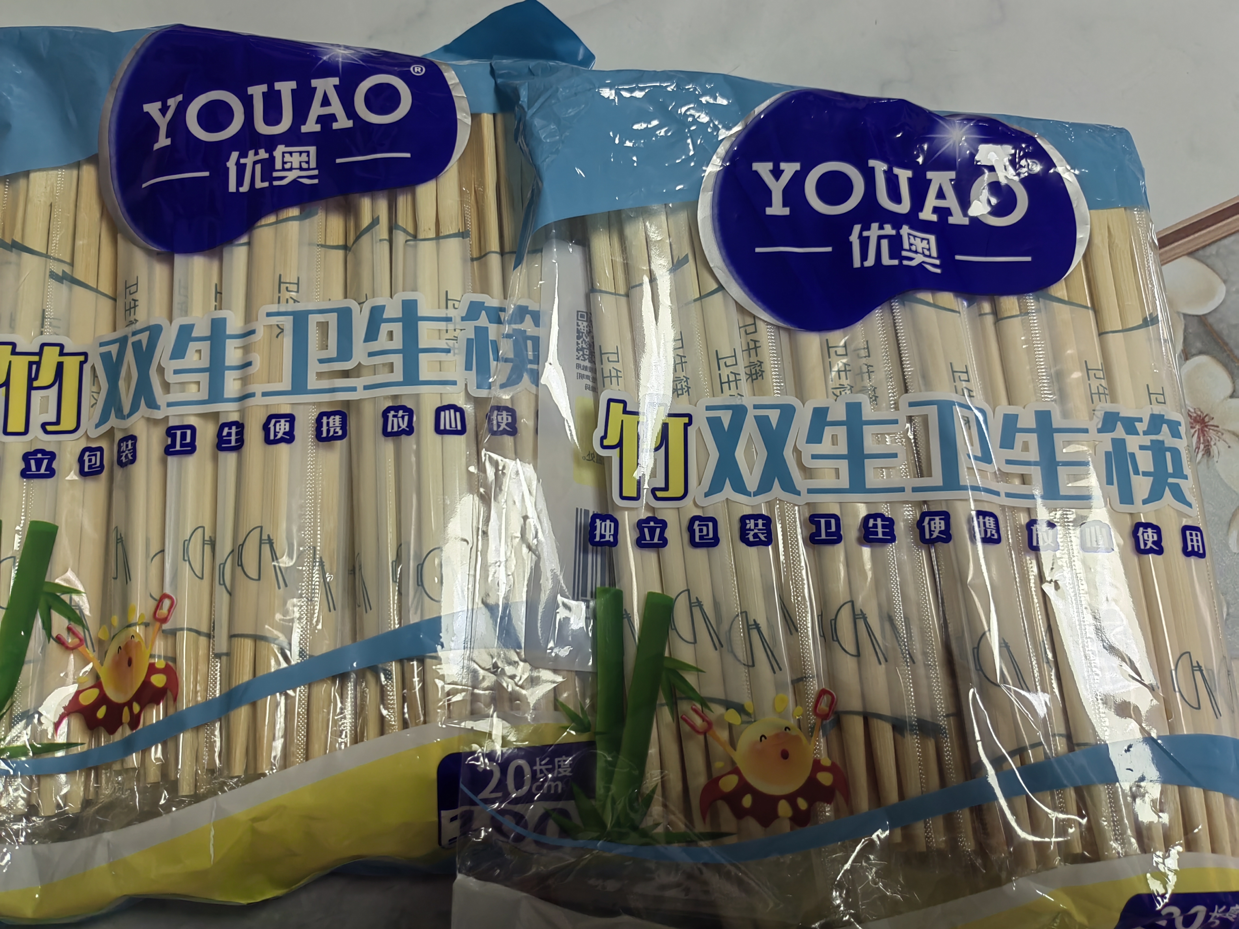 优奥一次性筷子200双独立包装方便筷加粗连体双生筷一次性碗筷餐具 实拍图