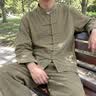 JEEP SPIRIT茶服中国风棉麻唐装男士新中式秋季复古衬衫宽松居士服中山装套装 军绿色 【立体裁剪】 M 【建议体重100-120斤】 晒单实拍图