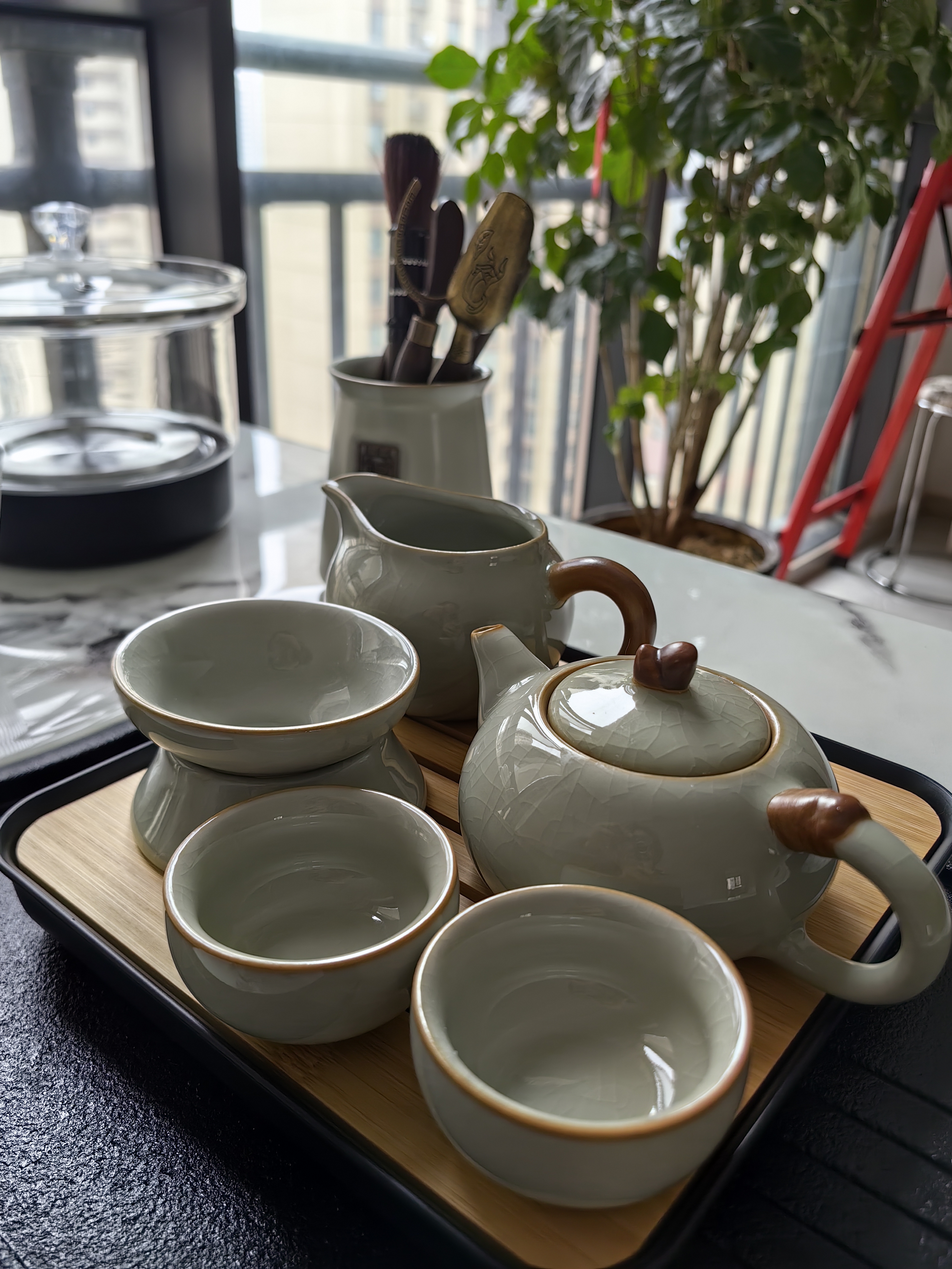 初伍汝窑功夫茶具套装小型家用酒店办公轻奢高档茶壶茶盘个人喝茶整套 实拍图