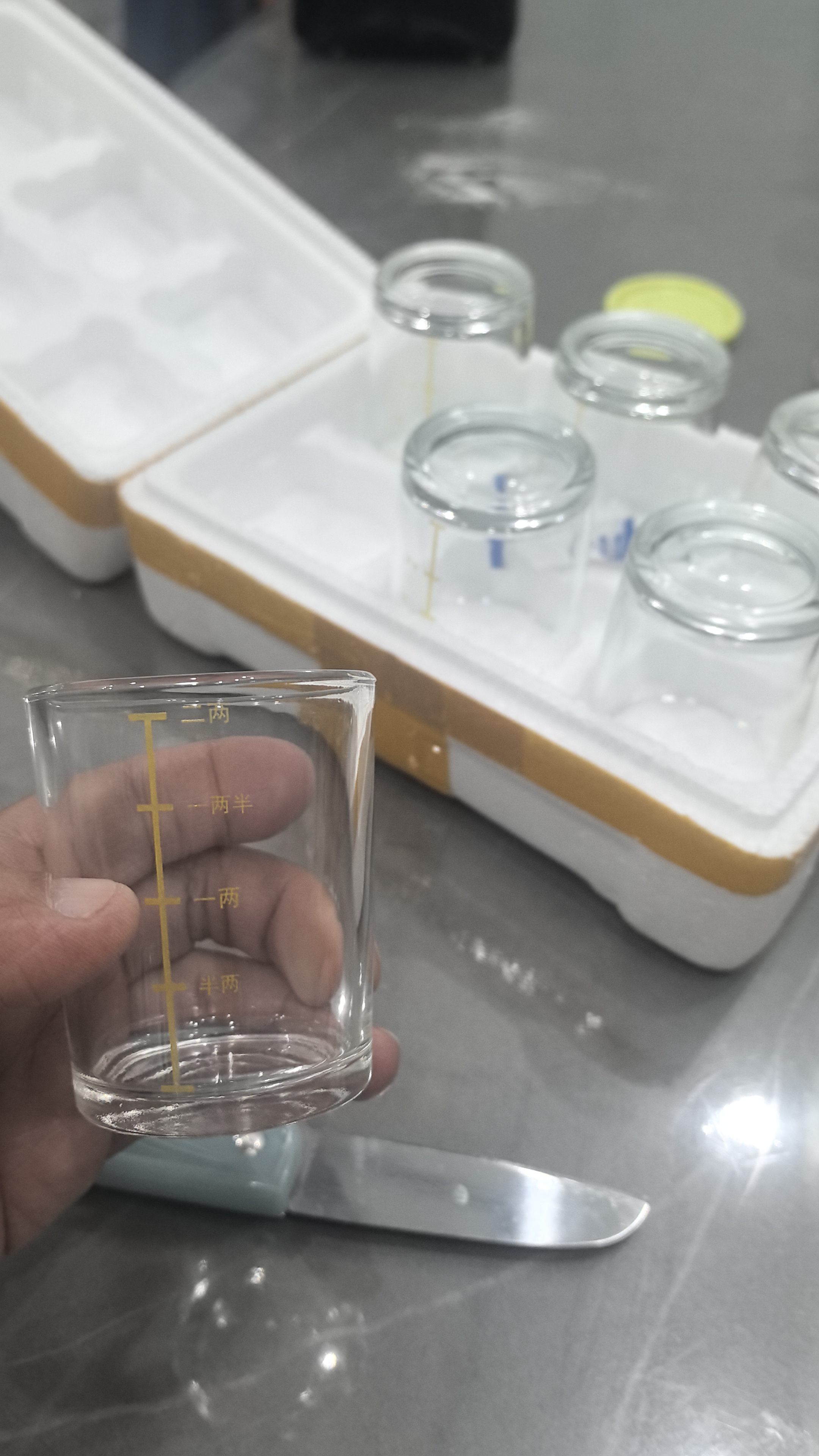 二两白酒杯描金带刻度家用高档酒具2两杯套装钢化玻璃杯啤酒杯子 2两刻度白酒杯(6只装) 实拍图