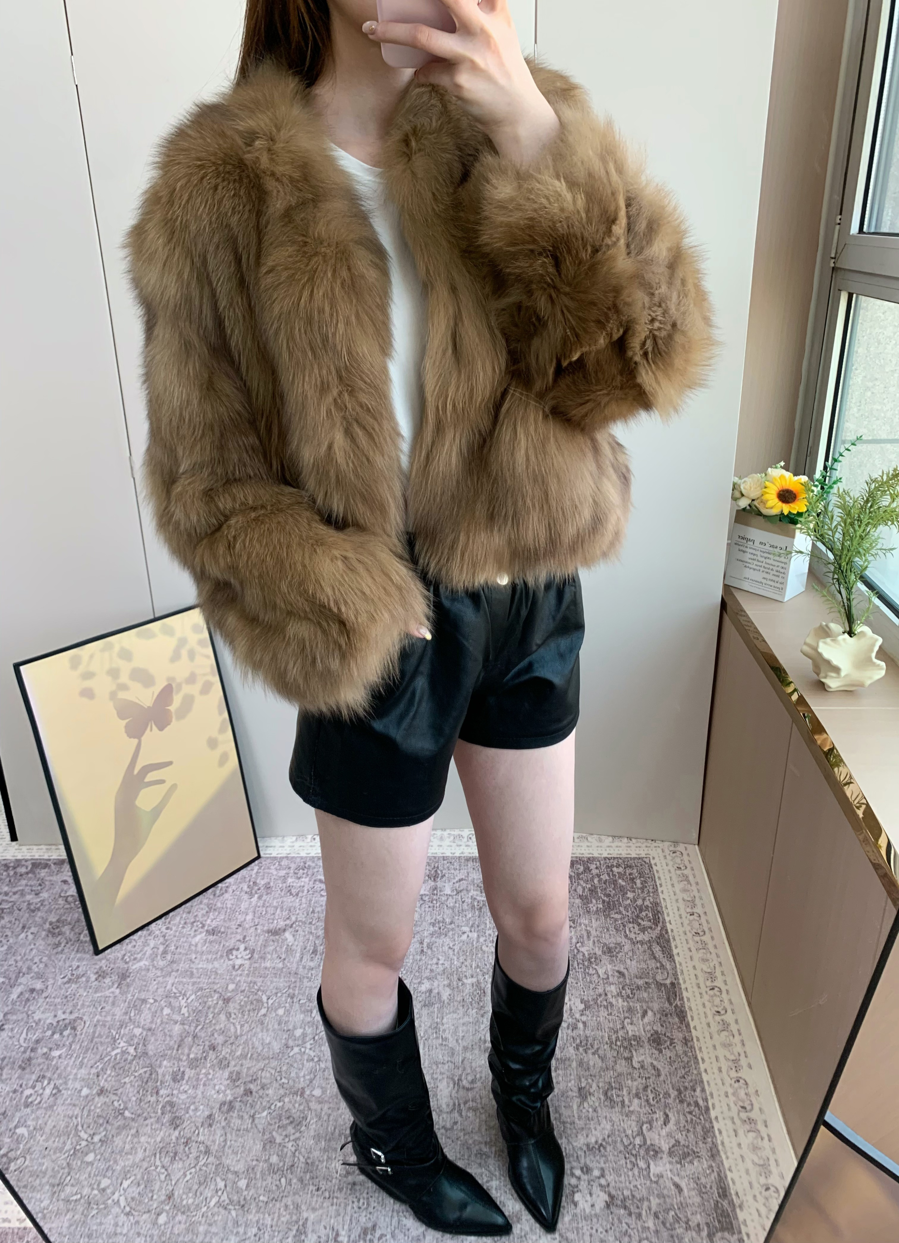 MSBEAST野兽小姐 进口蓝狐坎毛晕染色V领短款狐狸毛皮草外套女丨霜华映月 晕染琥珀棕 M 实拍图
