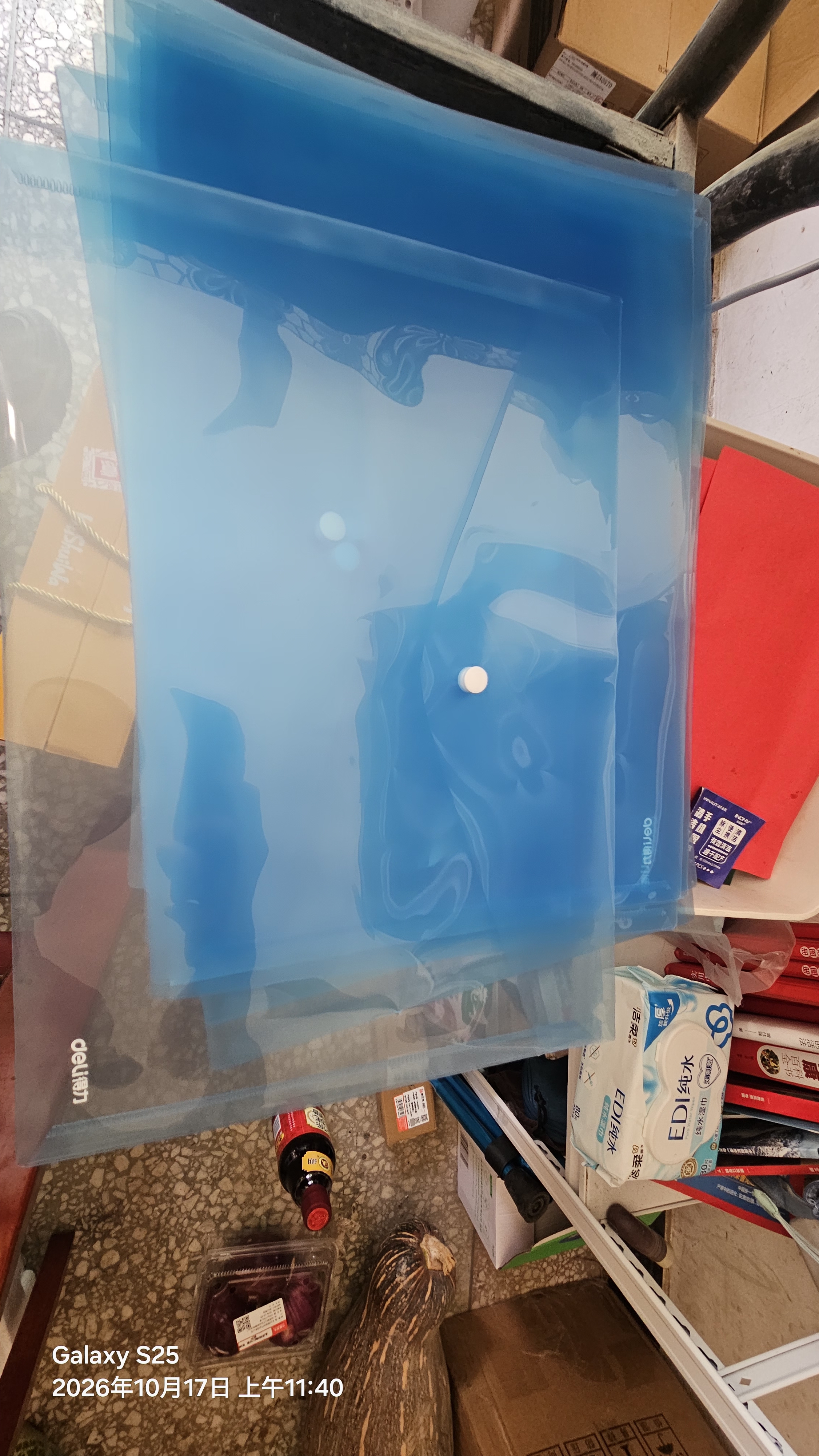 得力（deli）文具 10只A4按扣学生桌面透明蓝色文件袋学科分类办公用品塑料防水档案袋PP10 实拍图