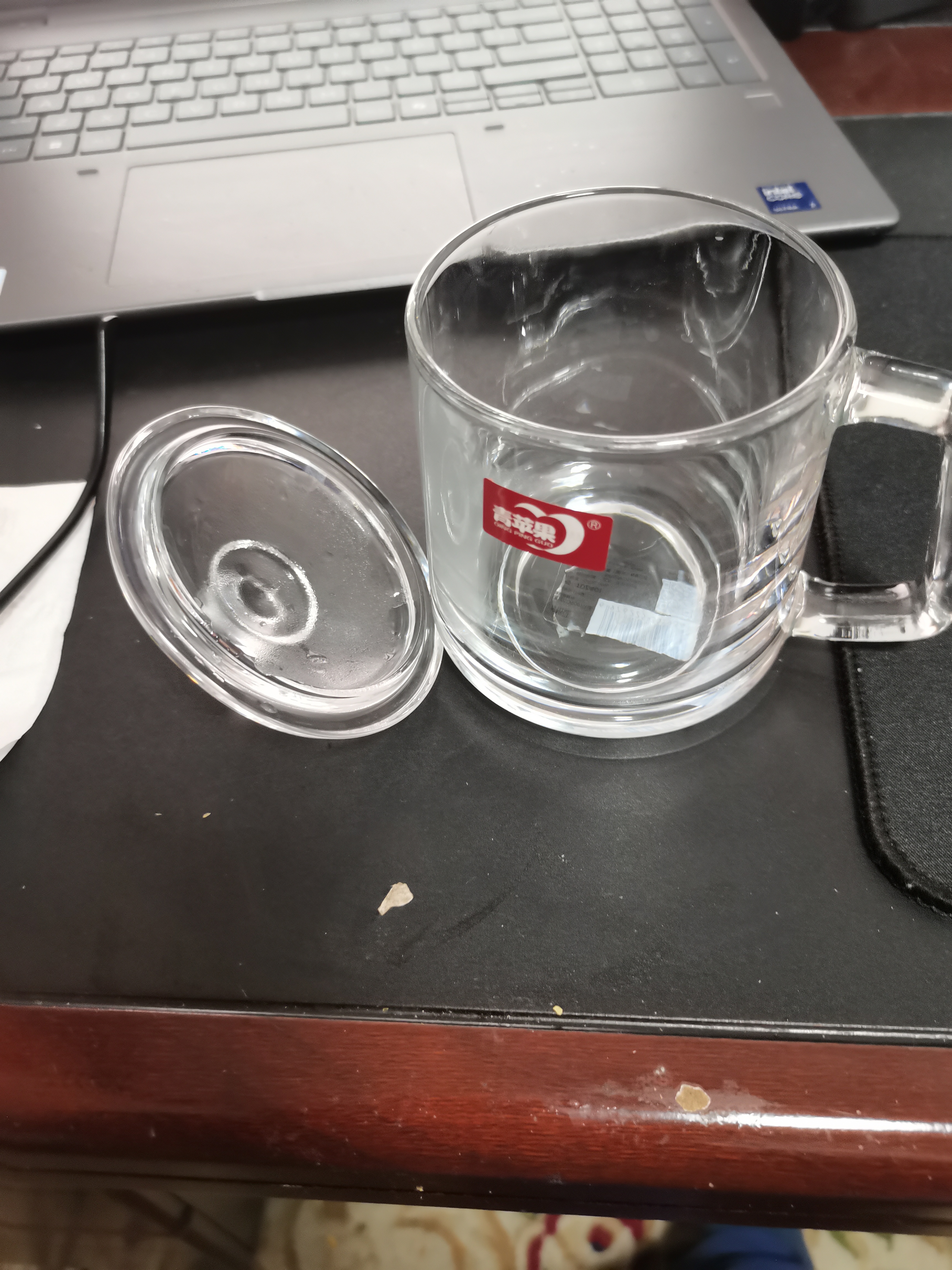 青苹果无铅玻璃泡茶杯带盖把手水杯350ML两只办公饭店家用待客 实拍图