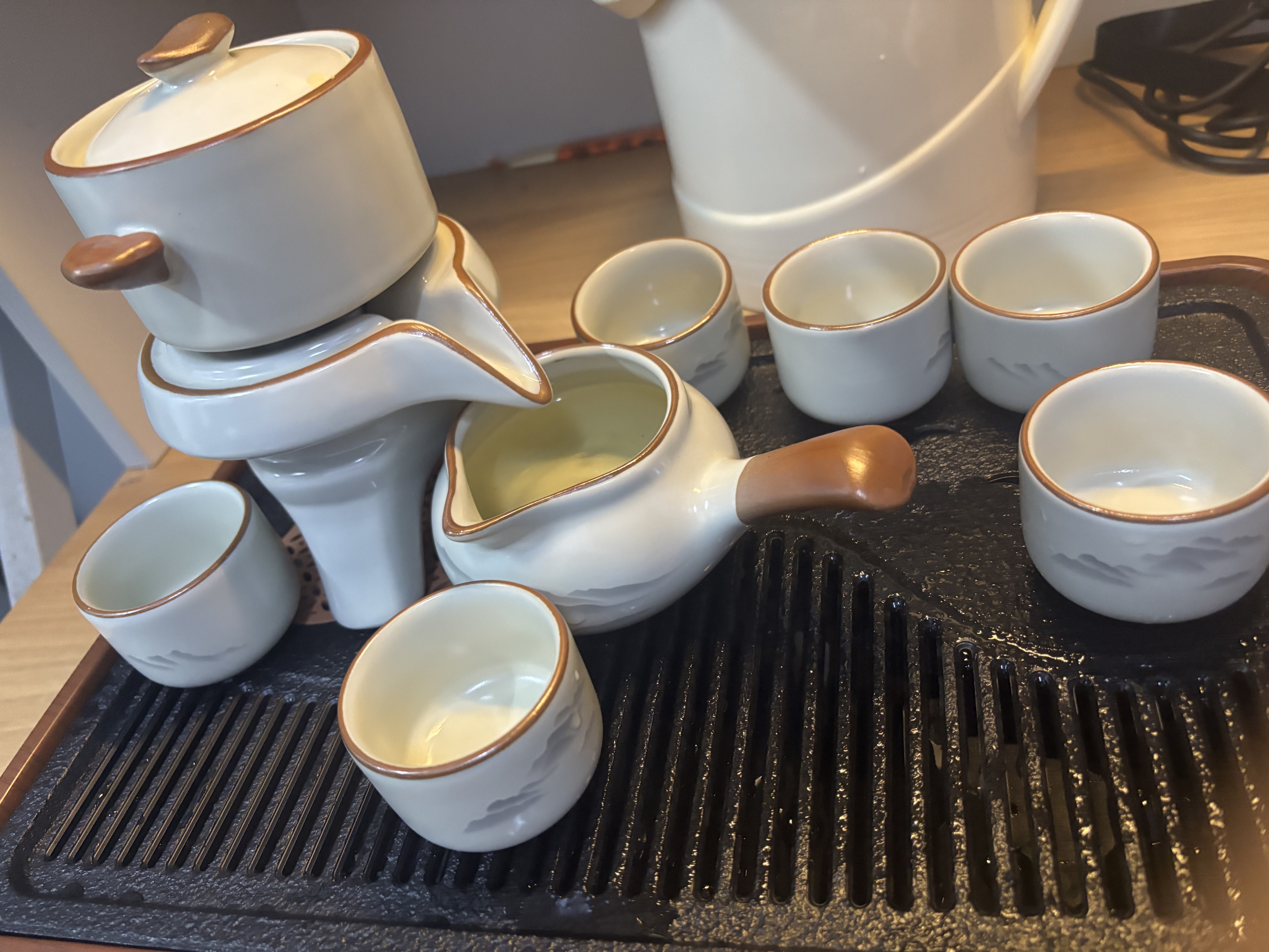 瓷牌茗茶具观山自动茶具整套汝窑泡茶器全套家用礼品功夫茶具排水茶盘套装 《水墨观山》自动茶具六杯+茶盘 实拍图