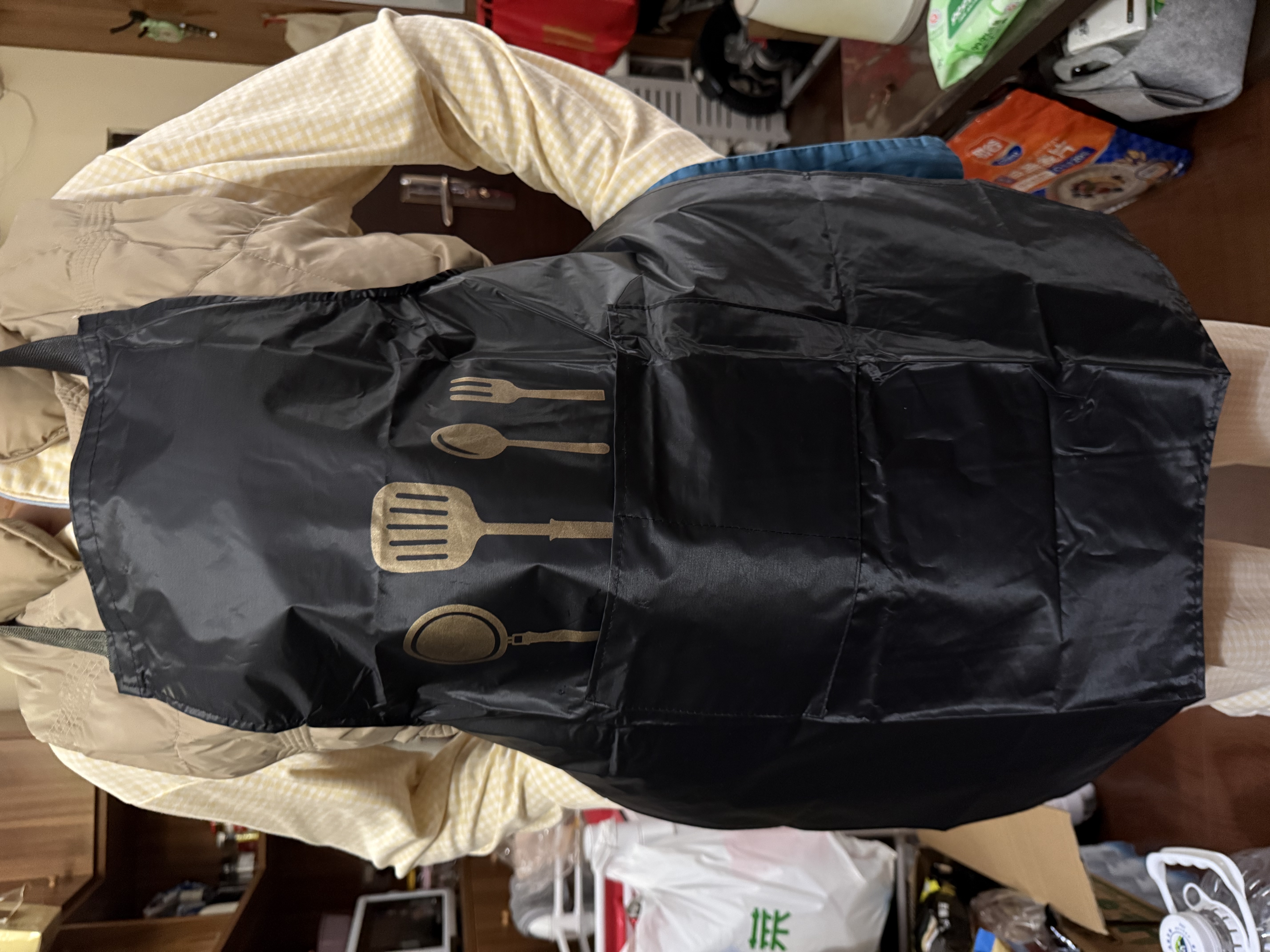 围裙防水防油厨房男女通用刀叉印花防水围裙工作服 防水围裙1条【绿色】 常规款 实拍图