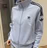 adidas复古风针织休闲运动立领夹克早秋外套卫衣女阿迪达斯三叶草   淡蓝色/黑色（推荐选大一码）   M 实拍图