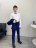 罗蒙儿童西装套装帅气男童花童主持人礼服男孩钢琴演出服 藏青色 110 实拍图