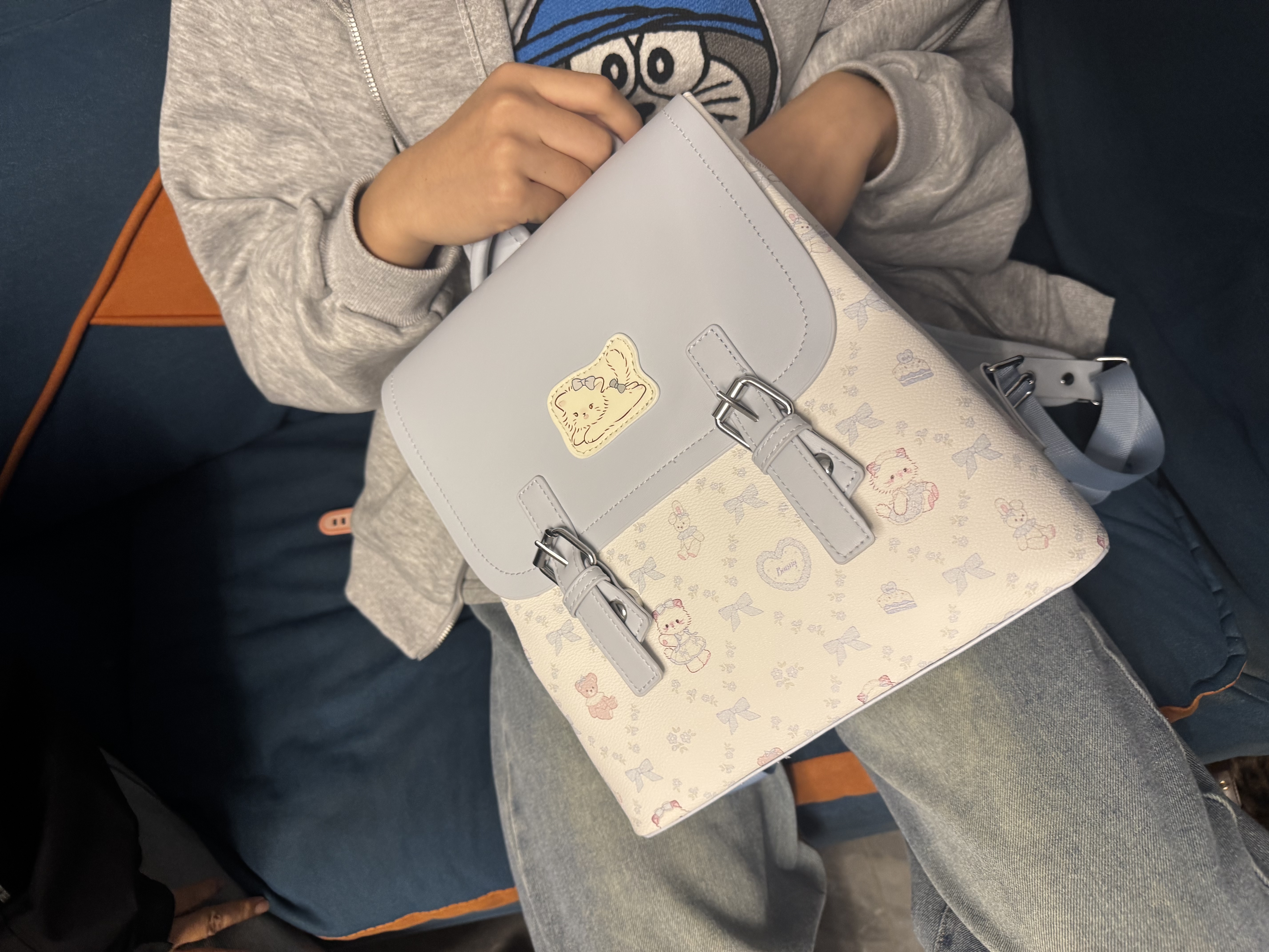 南木熊包包女2026新款双肩包小清新学院风高级休闲可爱书包通勤七夕礼物 浅蓝色猫咪背包【不带挂件】 实拍图