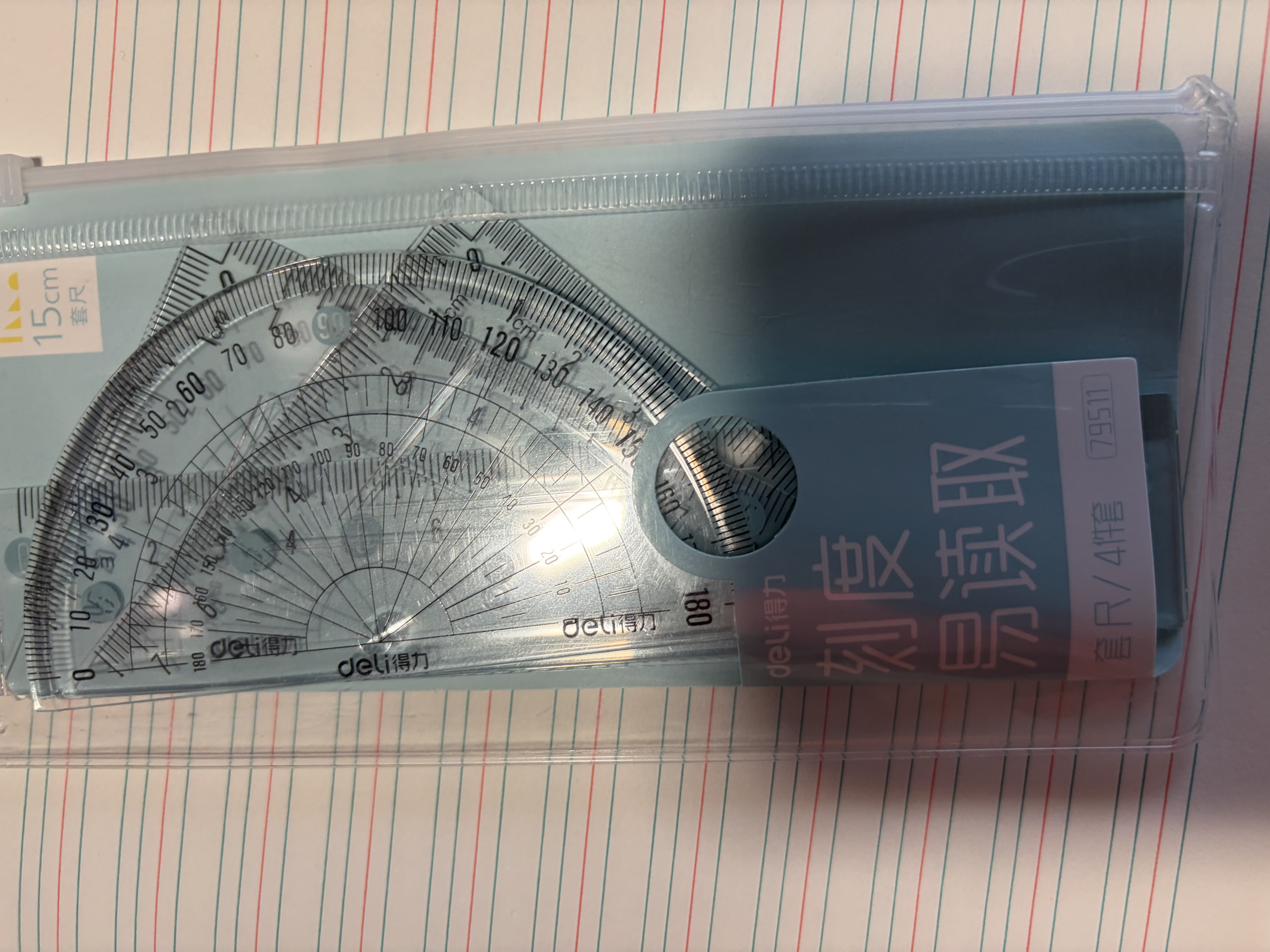 得力（deli）套尺4件套学生中开学好物文具考试绘图套尺直尺1+三角尺2+量角器1套装透明刻度清晰高透耐磨 实拍图