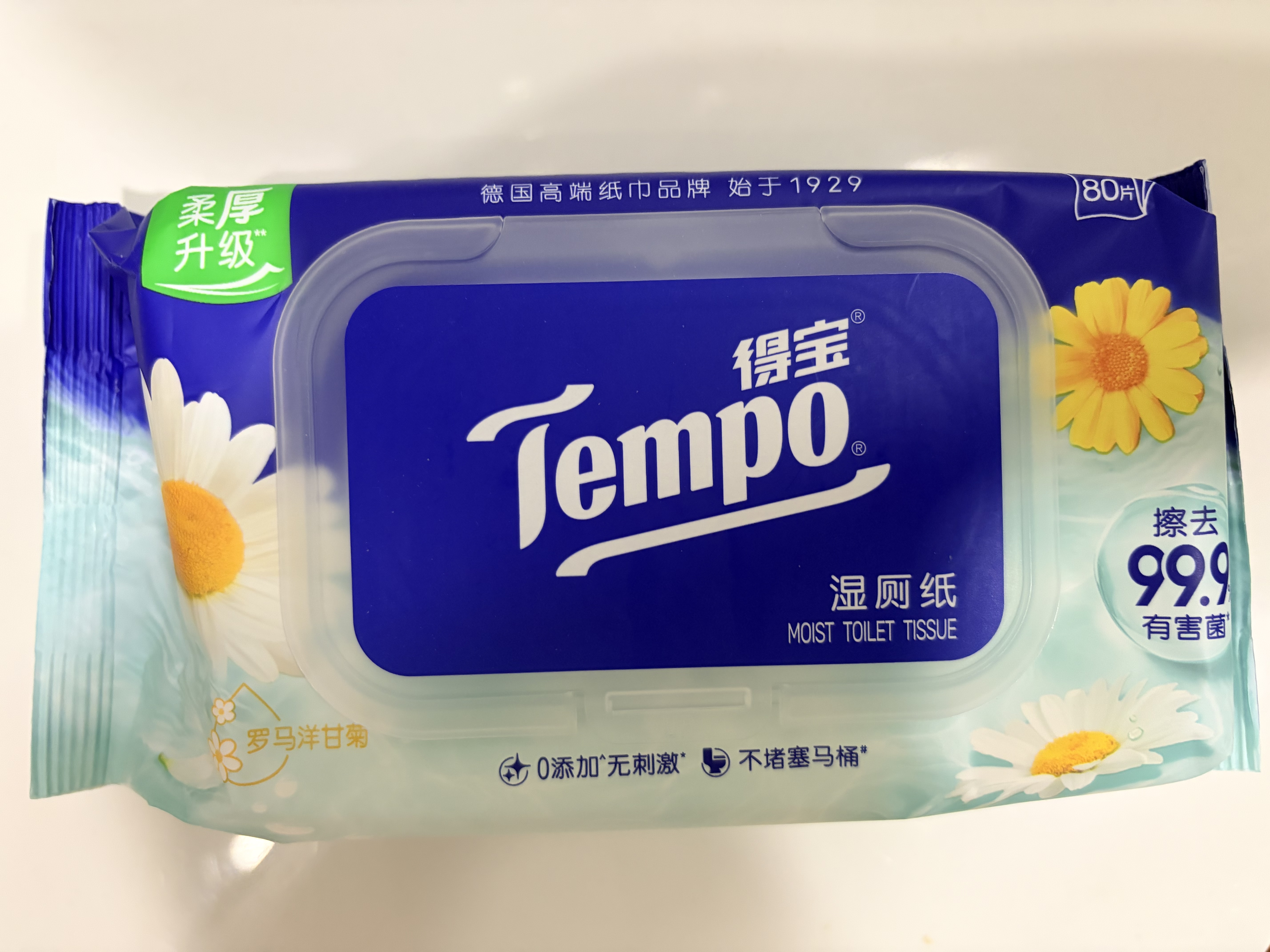 得宝（TEMPO）洋甘菊湿厕纸 80片*4包 植萃精华家庭装 湿纸巾 实拍图