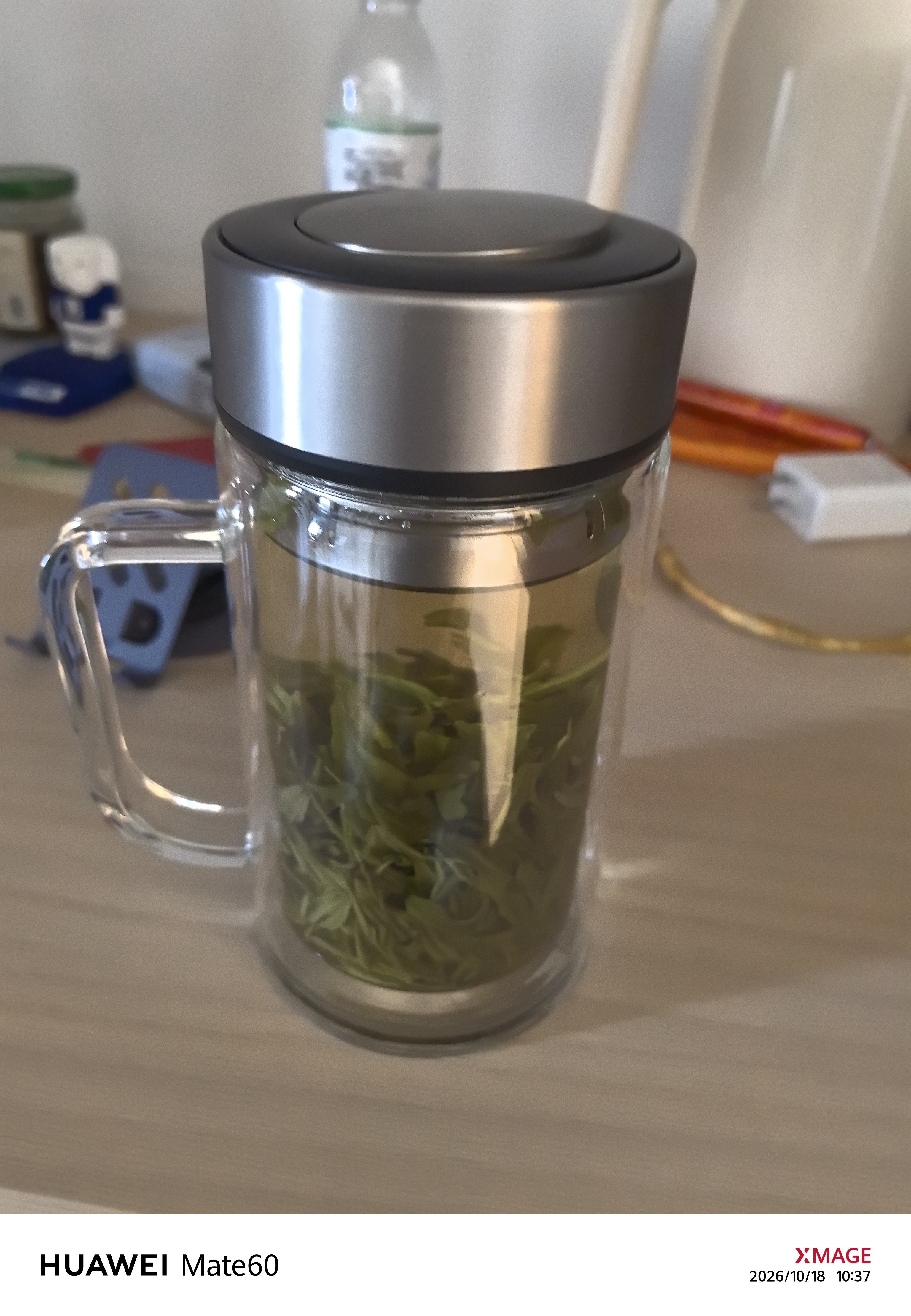 京东京造 茶杯 双层玻璃茶水分离泡茶咖啡杯子带把手大容量500ml 实拍图