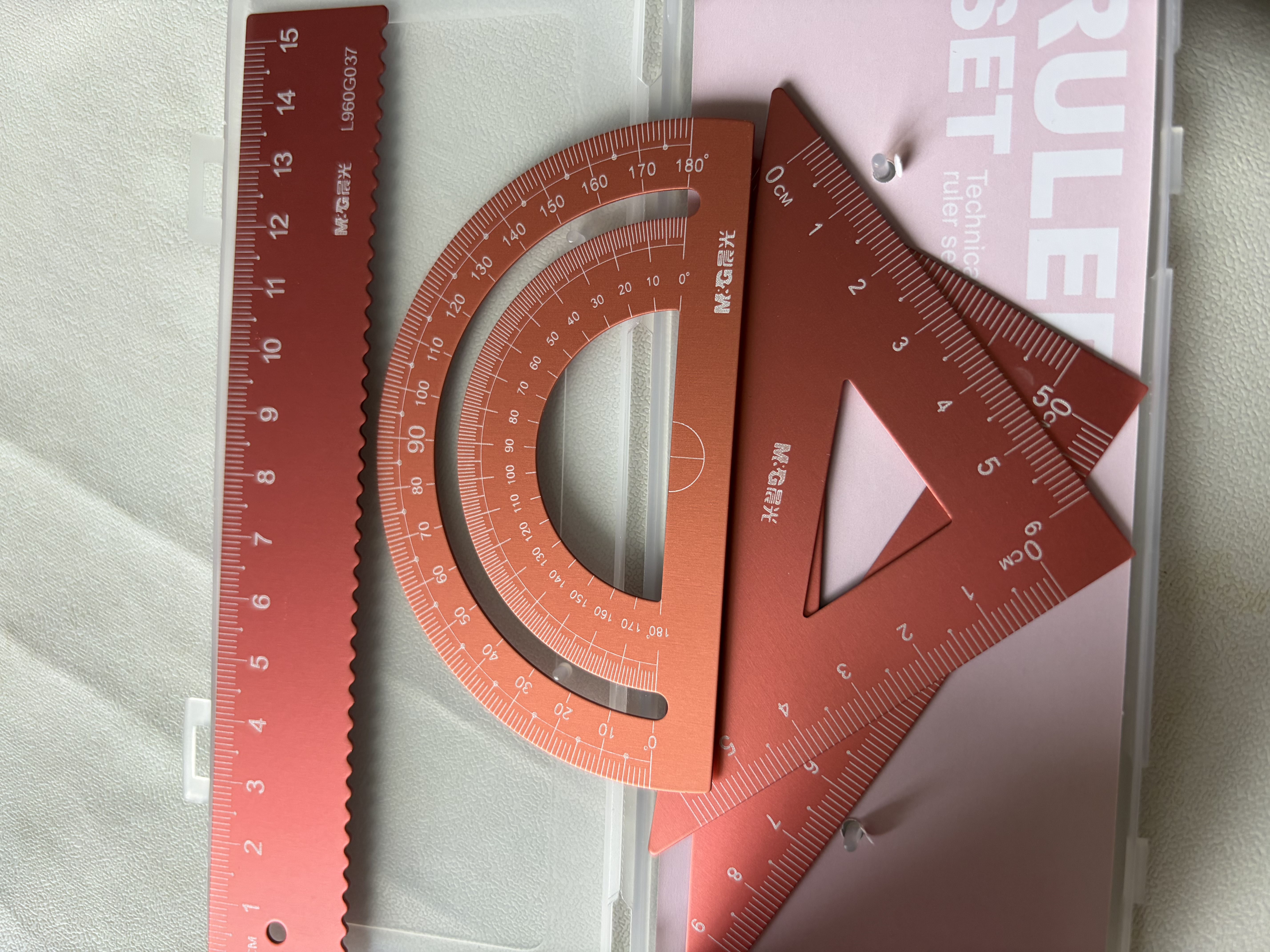 晨光（M&G）文具铝合金套尺尺子套装小学生考试 4件套 直尺15cm+三角尺*2+量角器 实拍图