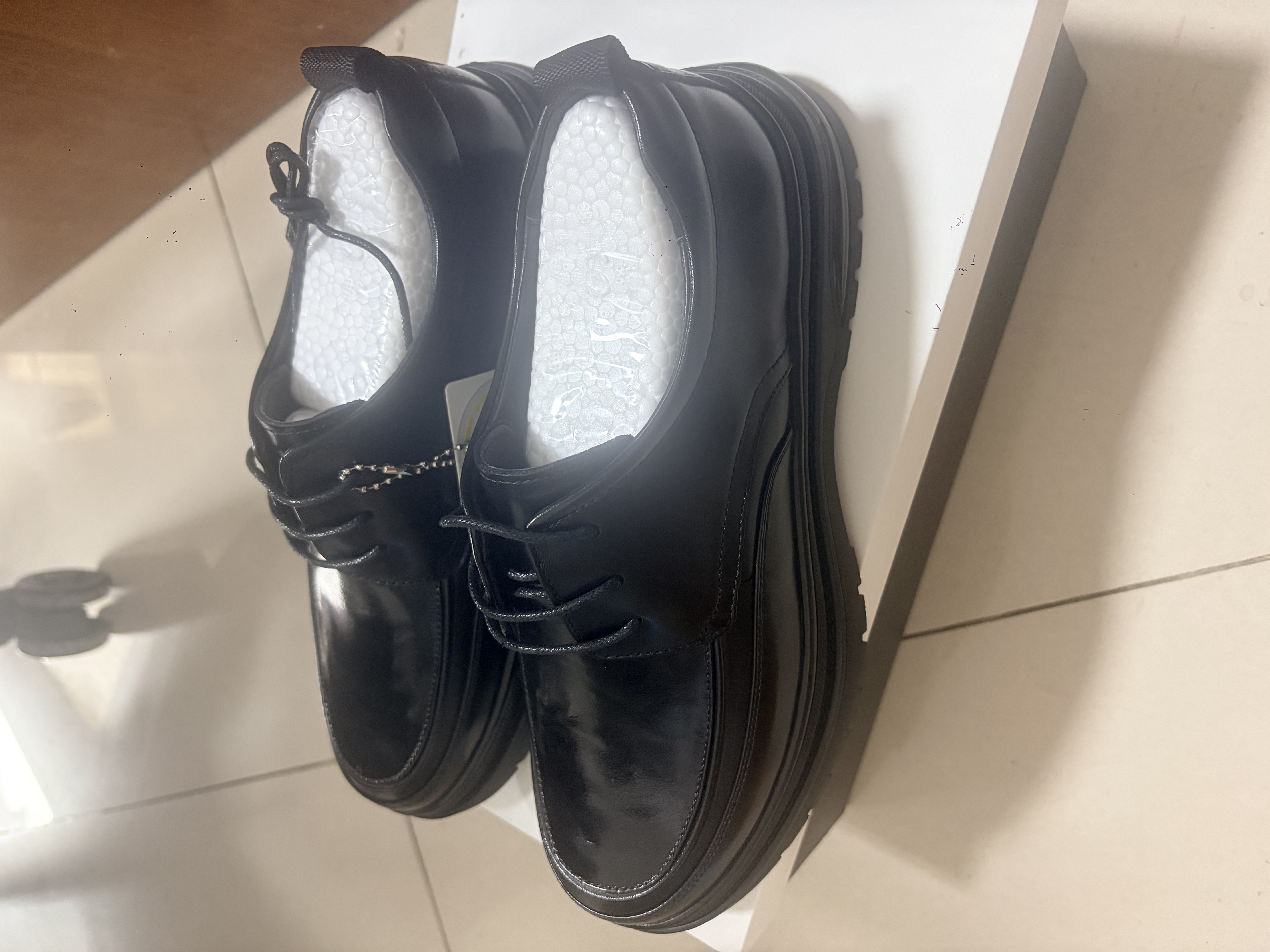 百丽男鞋通勤商务皮鞋真皮牛皮褶皱增高休闲皮鞋A1373AM5 黑色 38 实拍图