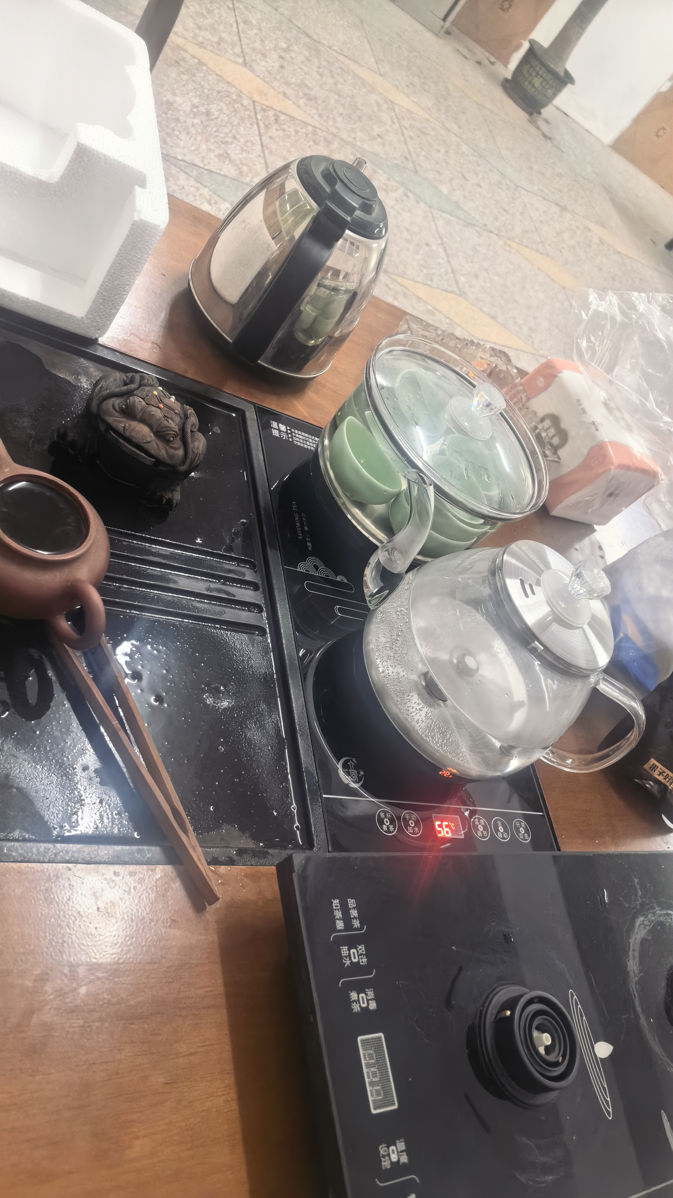 立客全自动上水电热水壶茶台烧水壶一体茶盘功夫茶烧水壶煮茶烧水茶具调温烧水器保温壶电茶炉泡茶套装 1L 底部上水+黑色玻璃壶套装LK-SHC23 实拍图